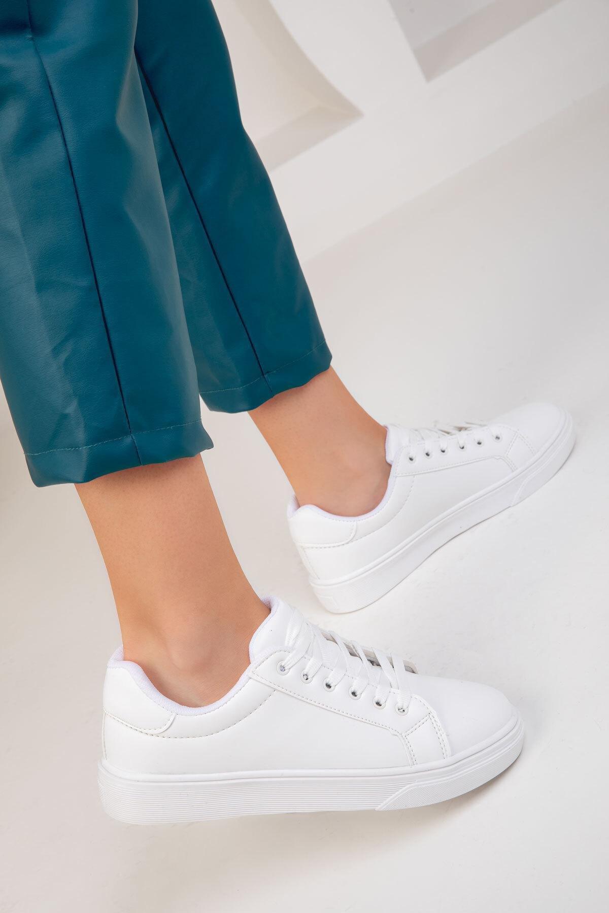 White Lace-Up Sneakers, , large image number 3