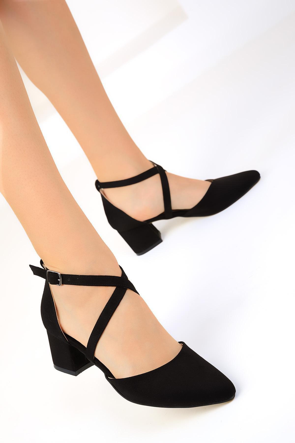 Black Closed-Toe Crossover Classic Heels, , large image number 2