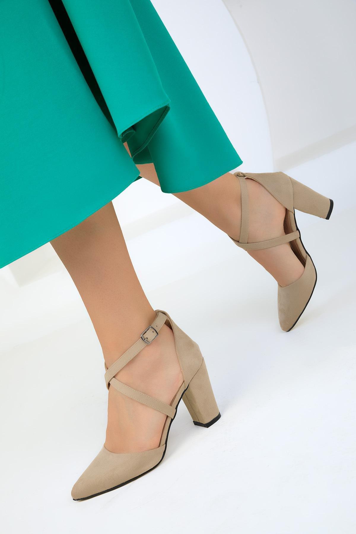 Beige Suede Crossover Classic Heels, , large image number 3