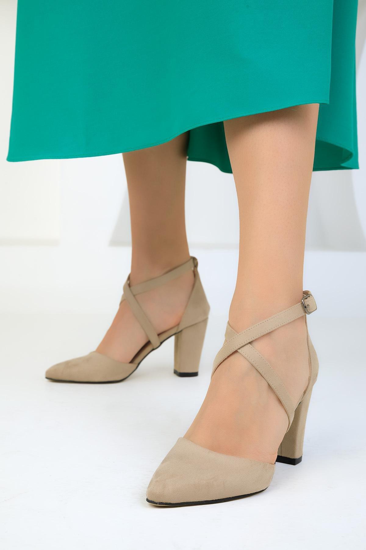 Beige Suede Crossover Classic Heels, , large image number 4