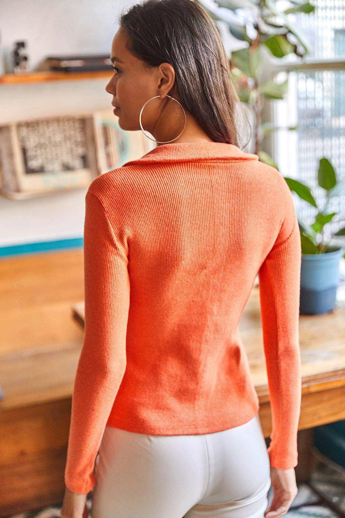 Orange Polo Neck Raised Camisole Blouse, Orange, large image number 3