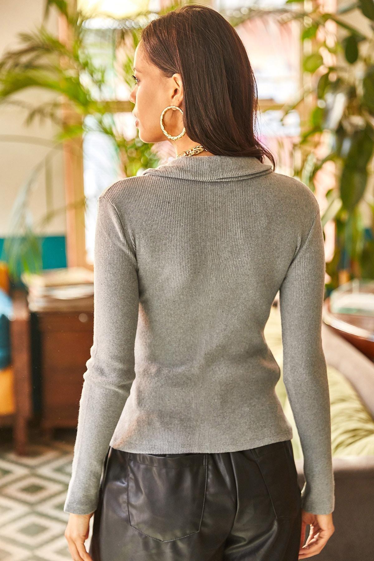 Grey Polo Neck Corset Tank Top, Smoked, large image number 2