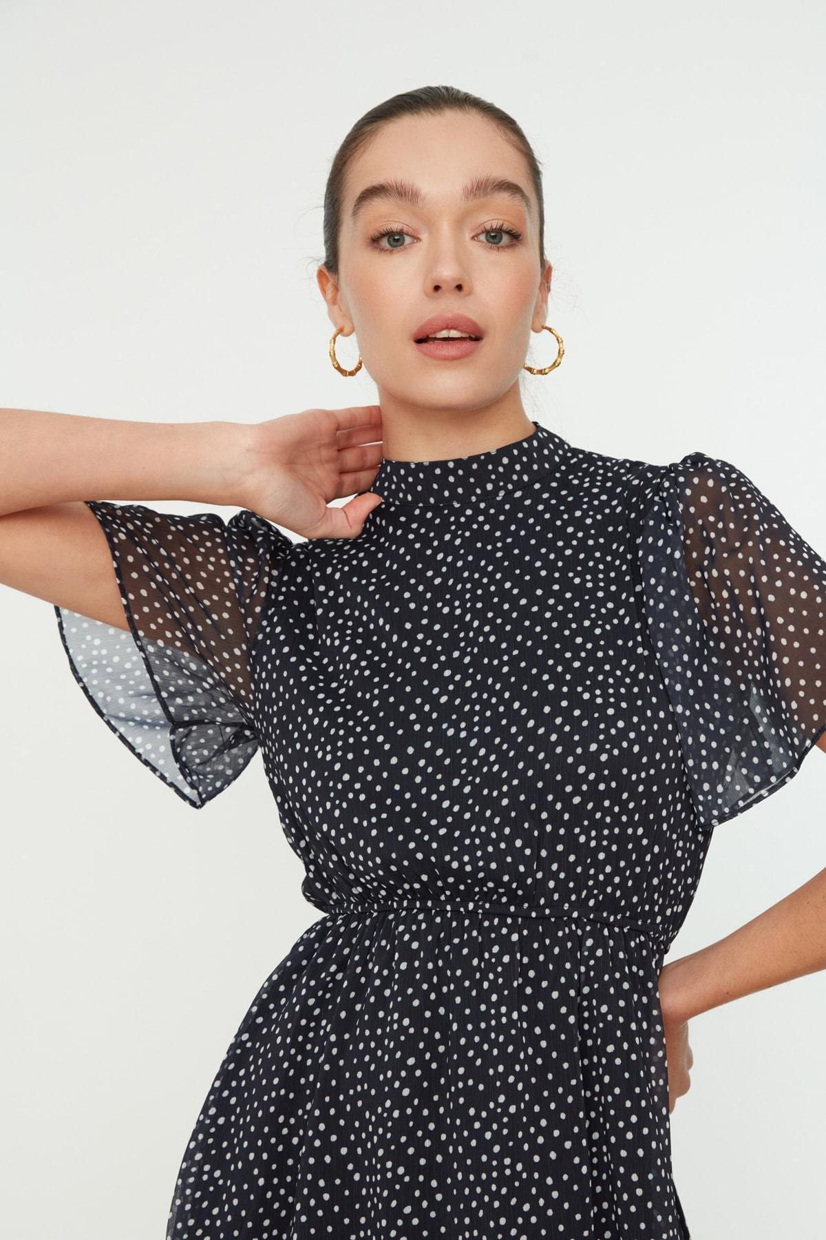 Navy Polka Dot Skater Dress, Dark blue, large image number 2