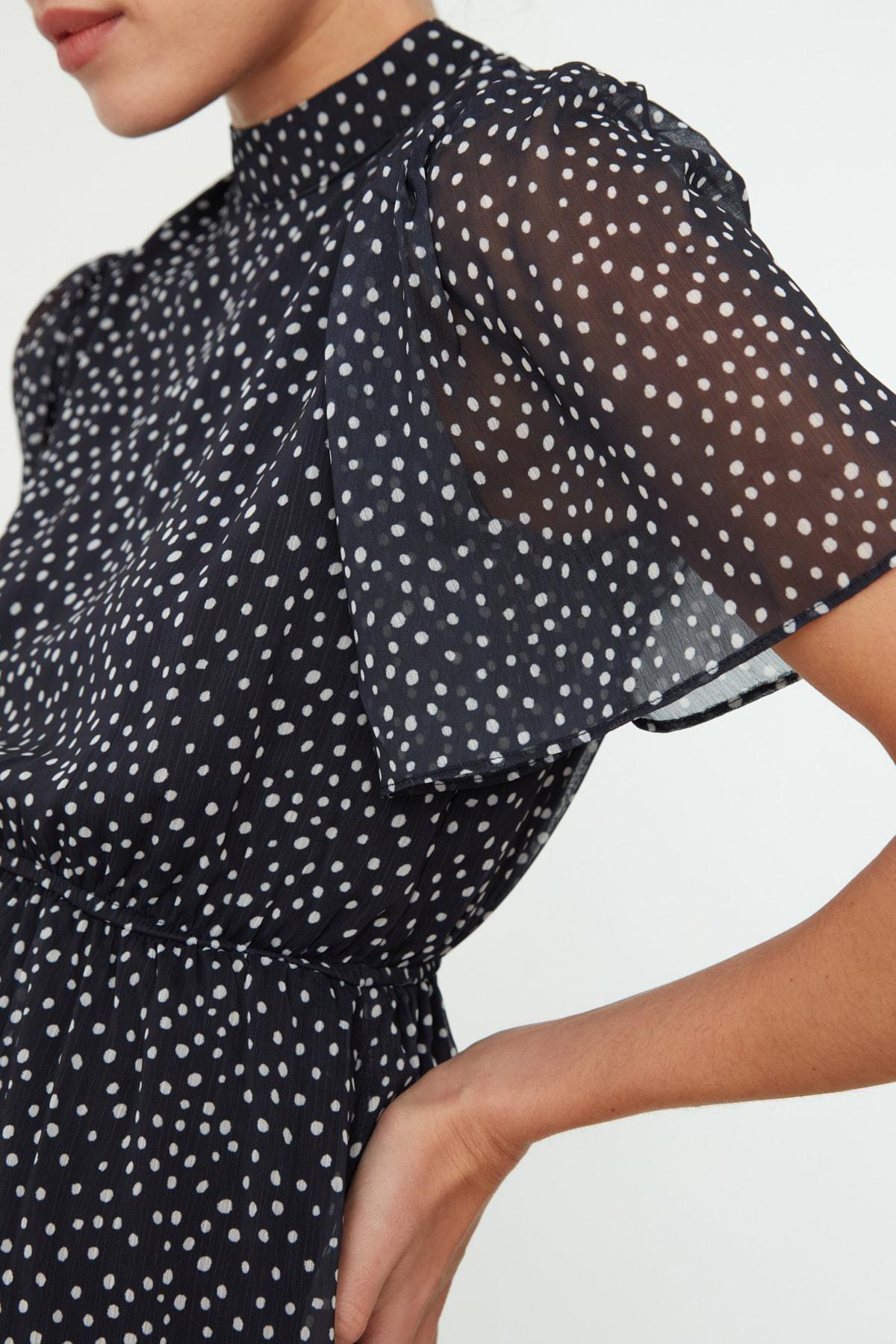 Navy Polka Dot Skater Dress, Dark blue, large image number 3
