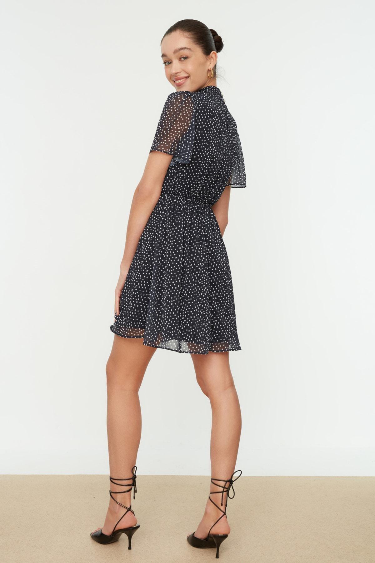 Navy Polka Dot Skater Dress, Dark blue, large image number 4