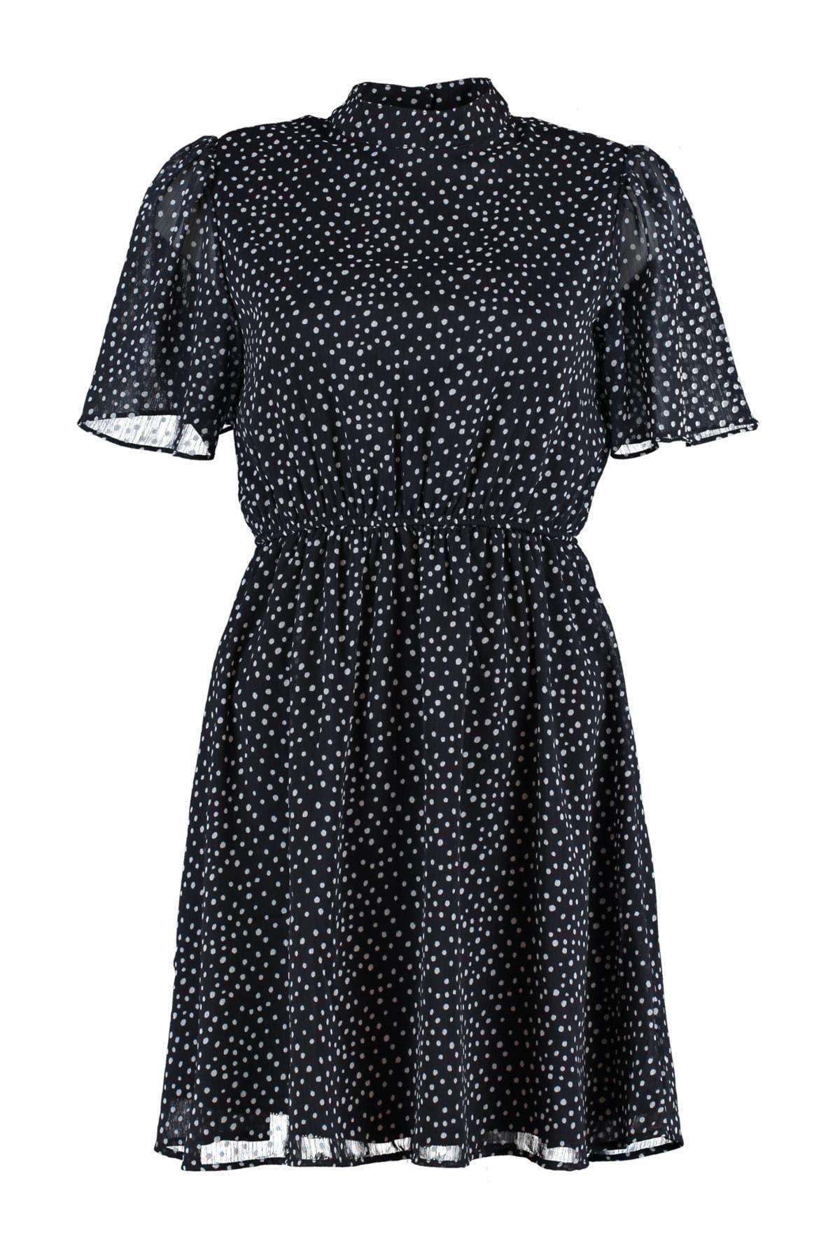Navy Polka Dot Skater Dress, Dark blue, large image number 5