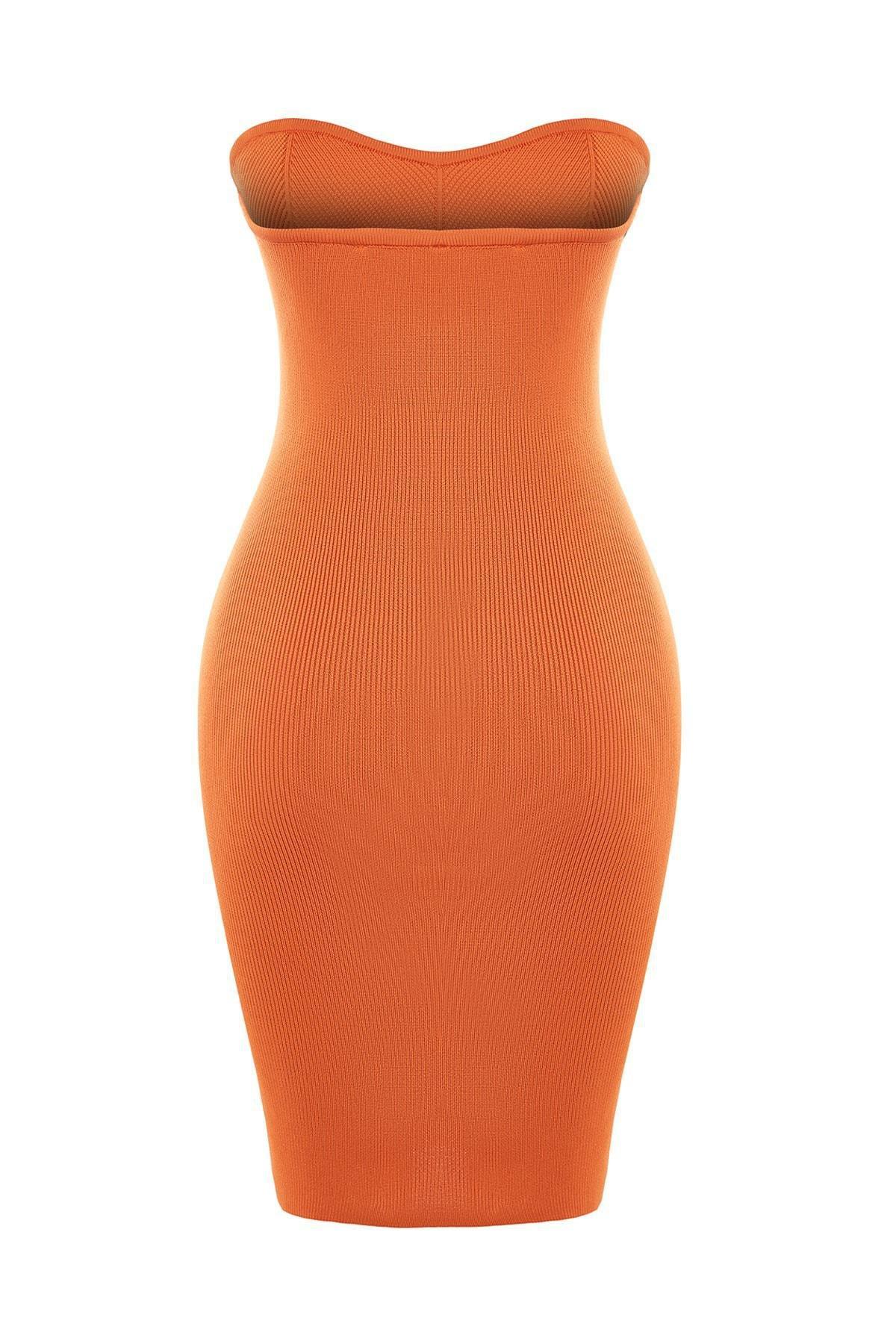 Orange Strapless Knitwear Dress, Orange, large image number 8