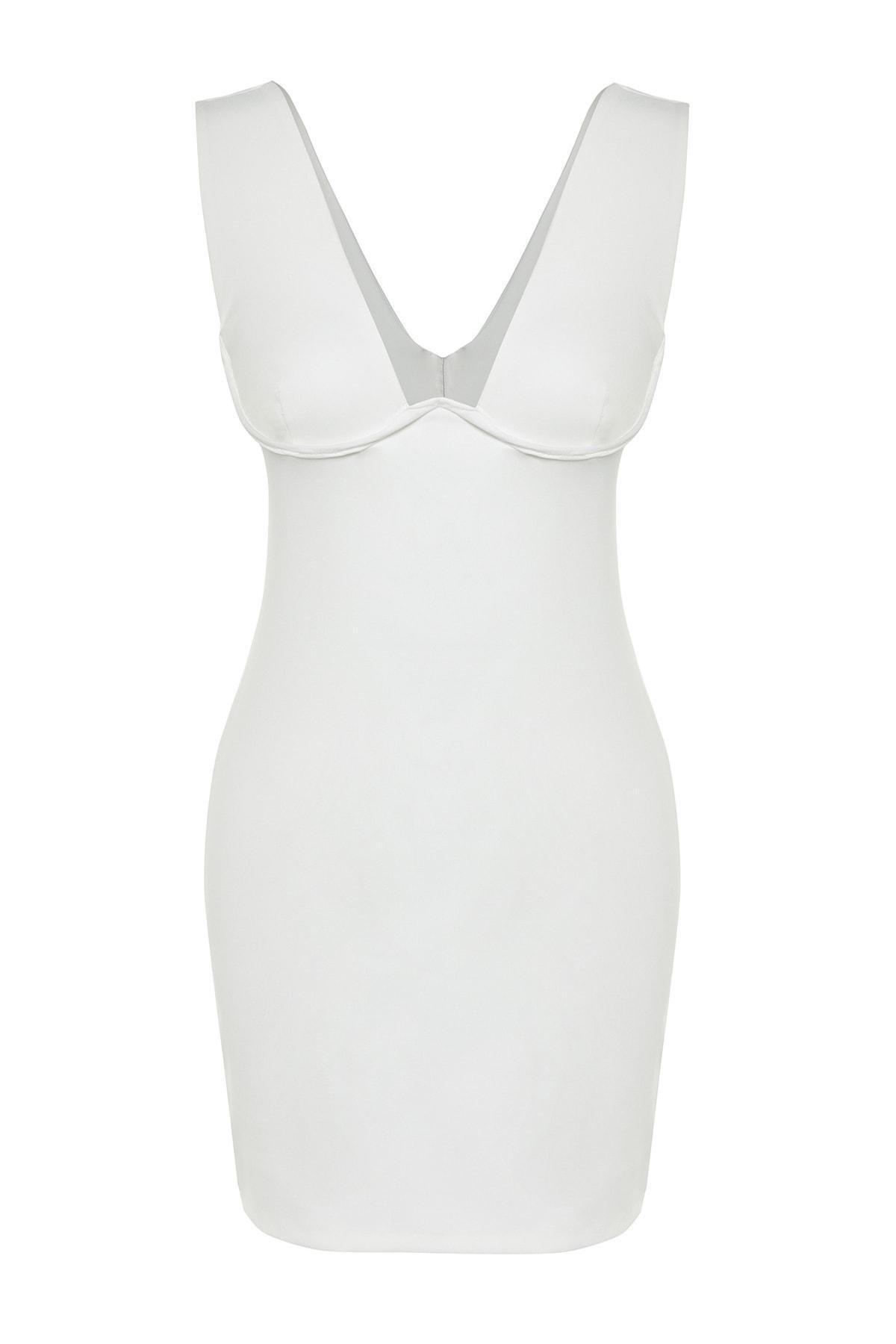 White Bodycon Square Collar Dress, , large image number 5