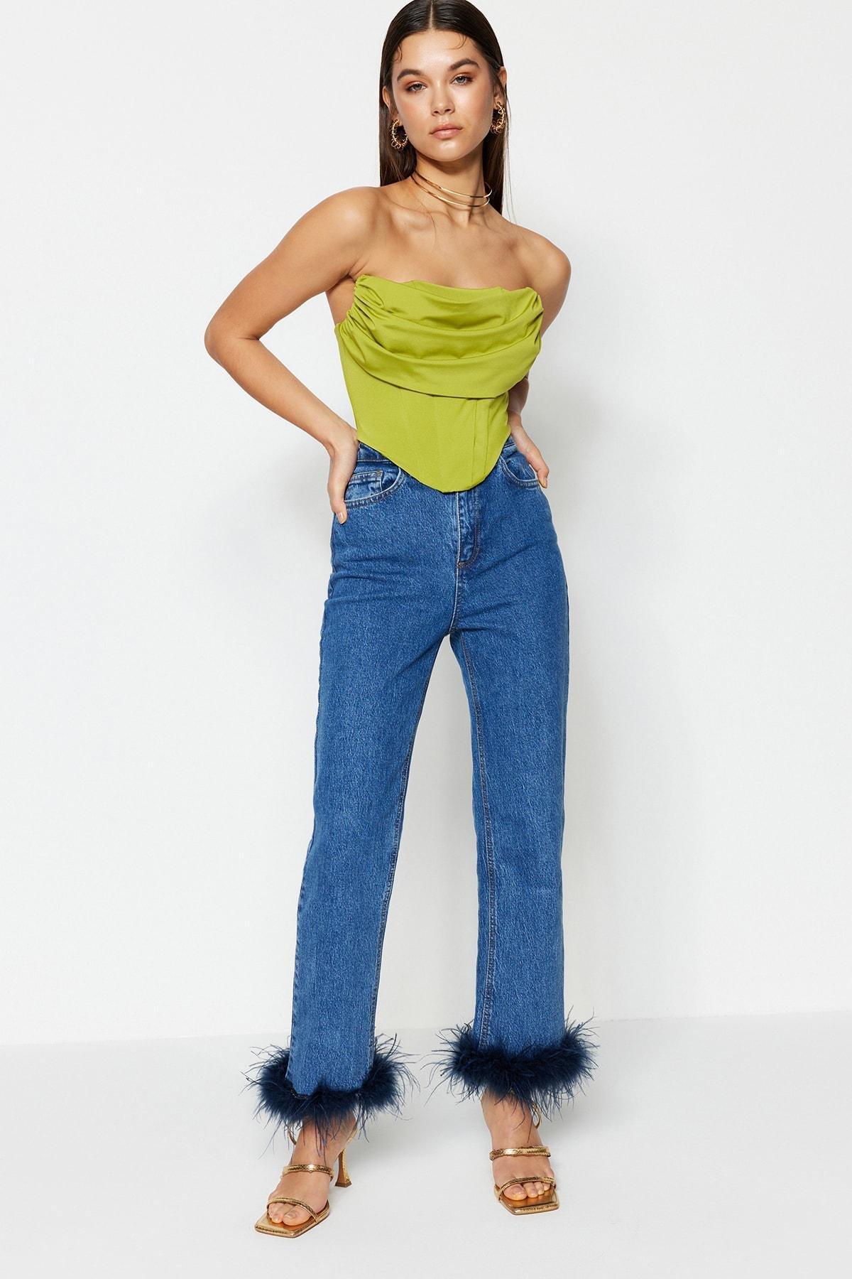 Green Fitted Strapless Crop Top, , large image number 0
