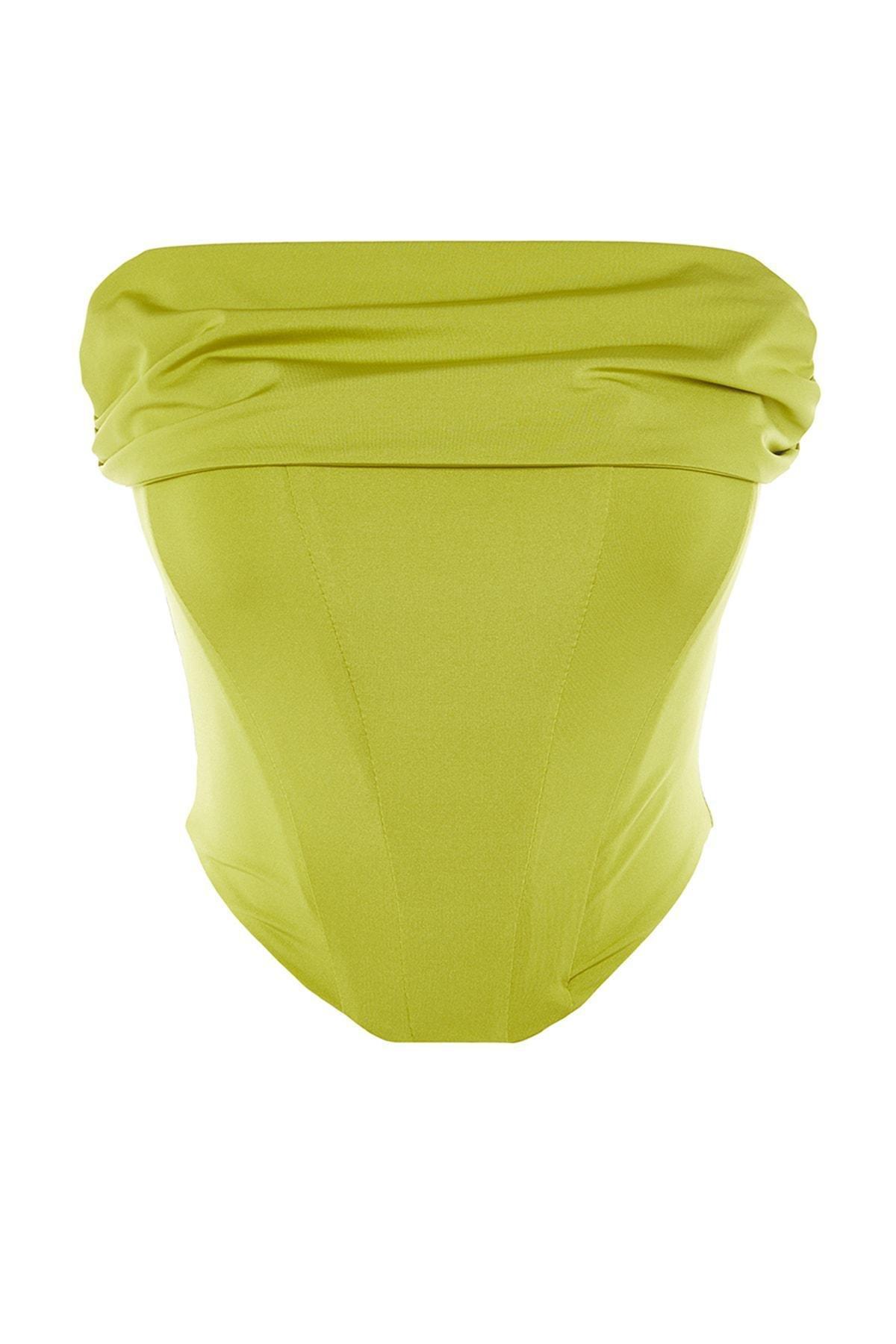 Green Fitted Strapless Crop Top, , large image number 5