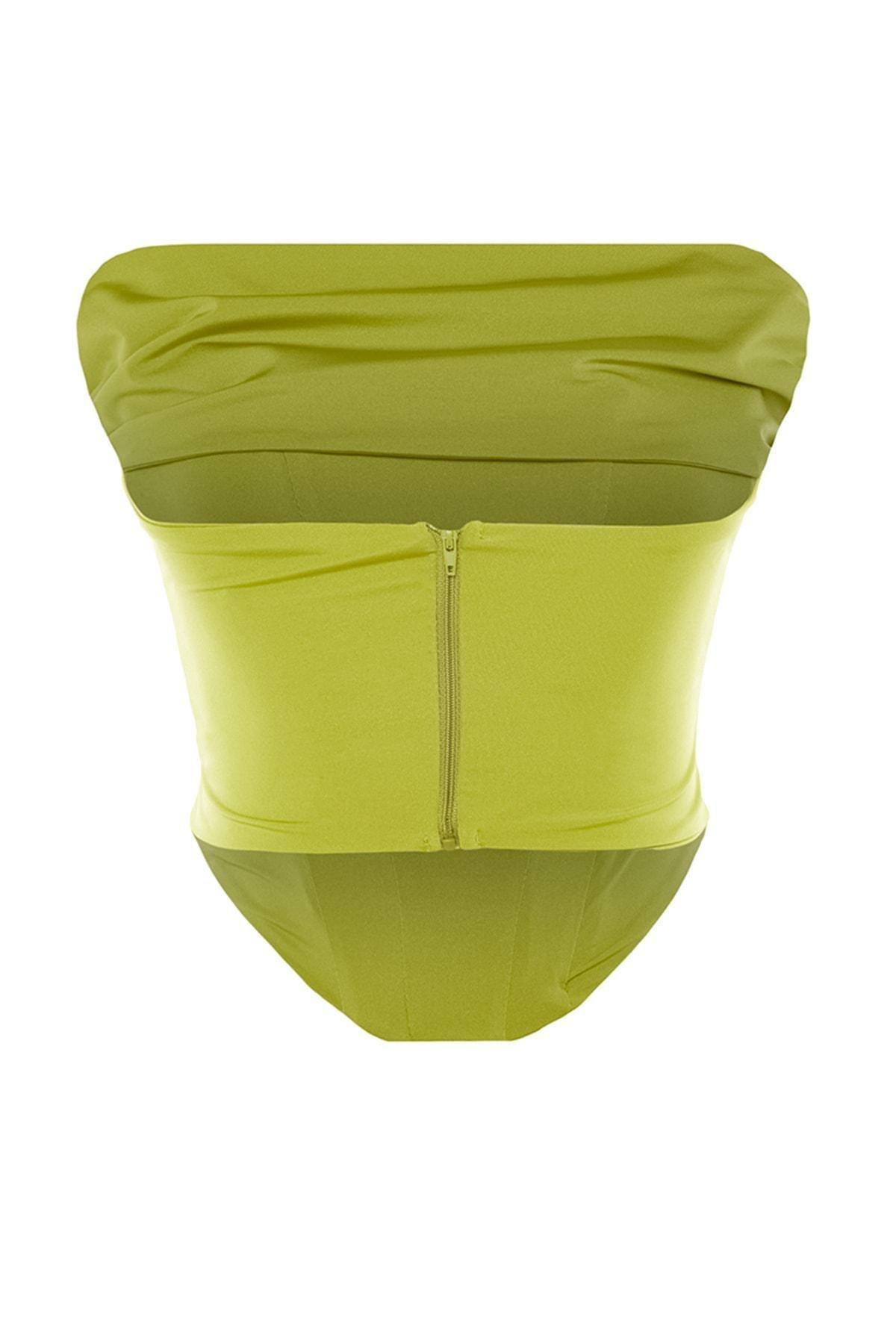 Green Fitted Strapless Crop Top, , large image number 7
