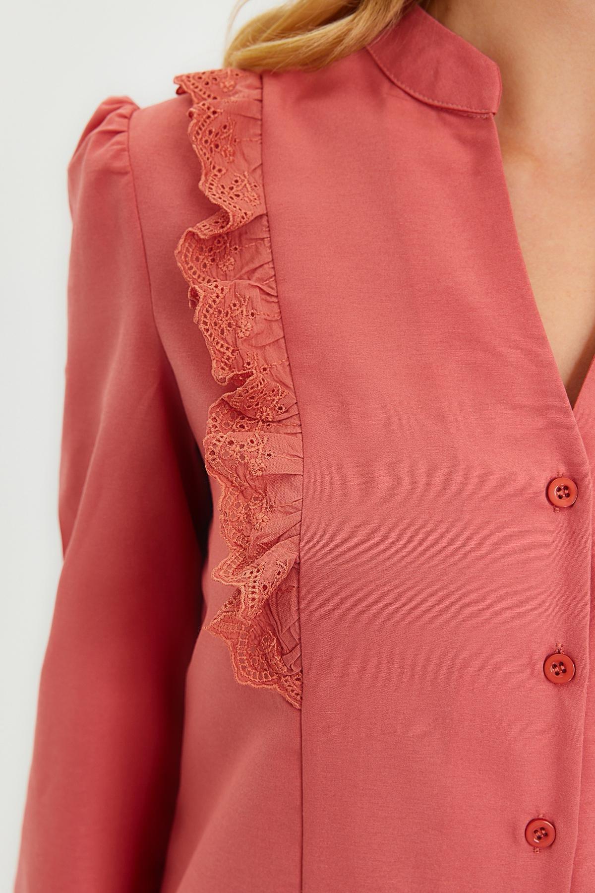 Red Embroidered Detailed Shirt, , large image number 4