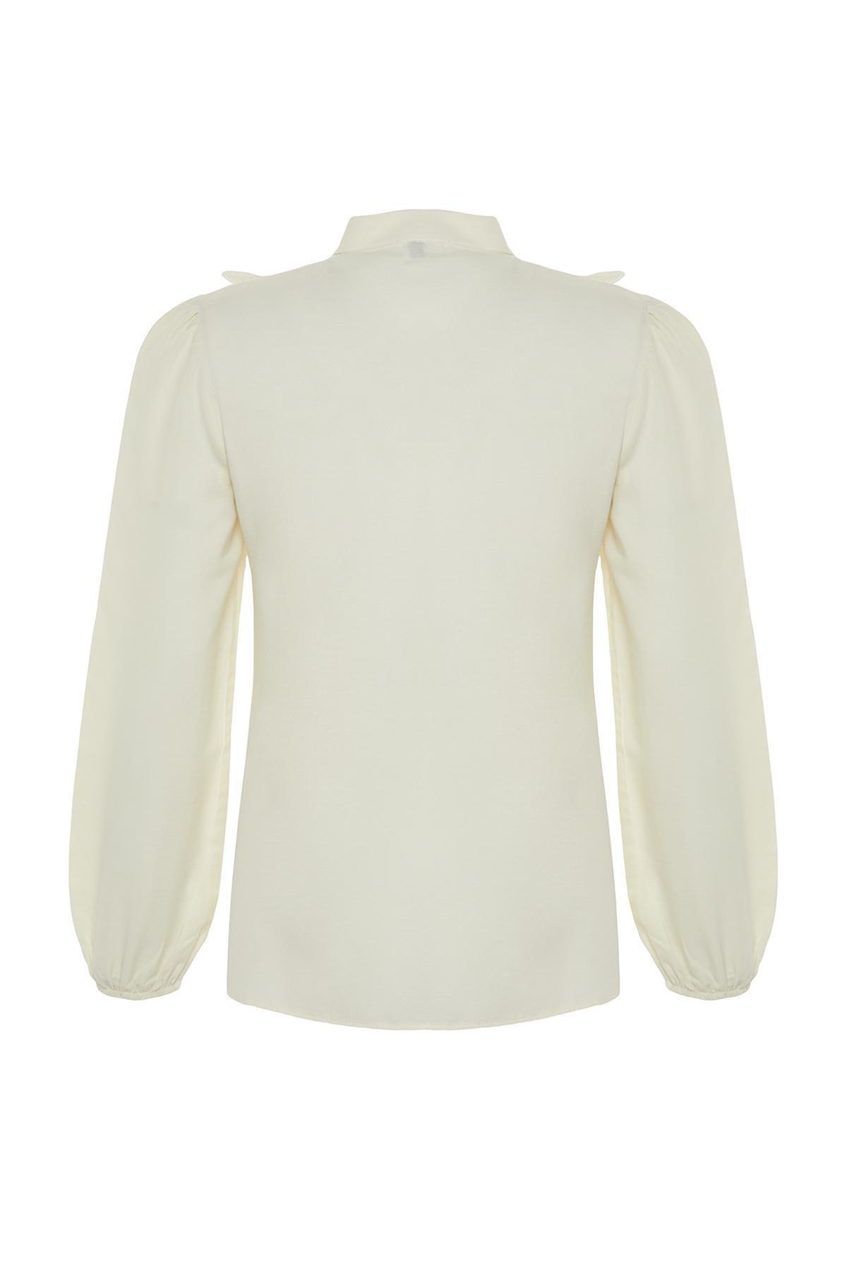 Cream Embroidered Detailed Woven Shirt, , large image number 6
