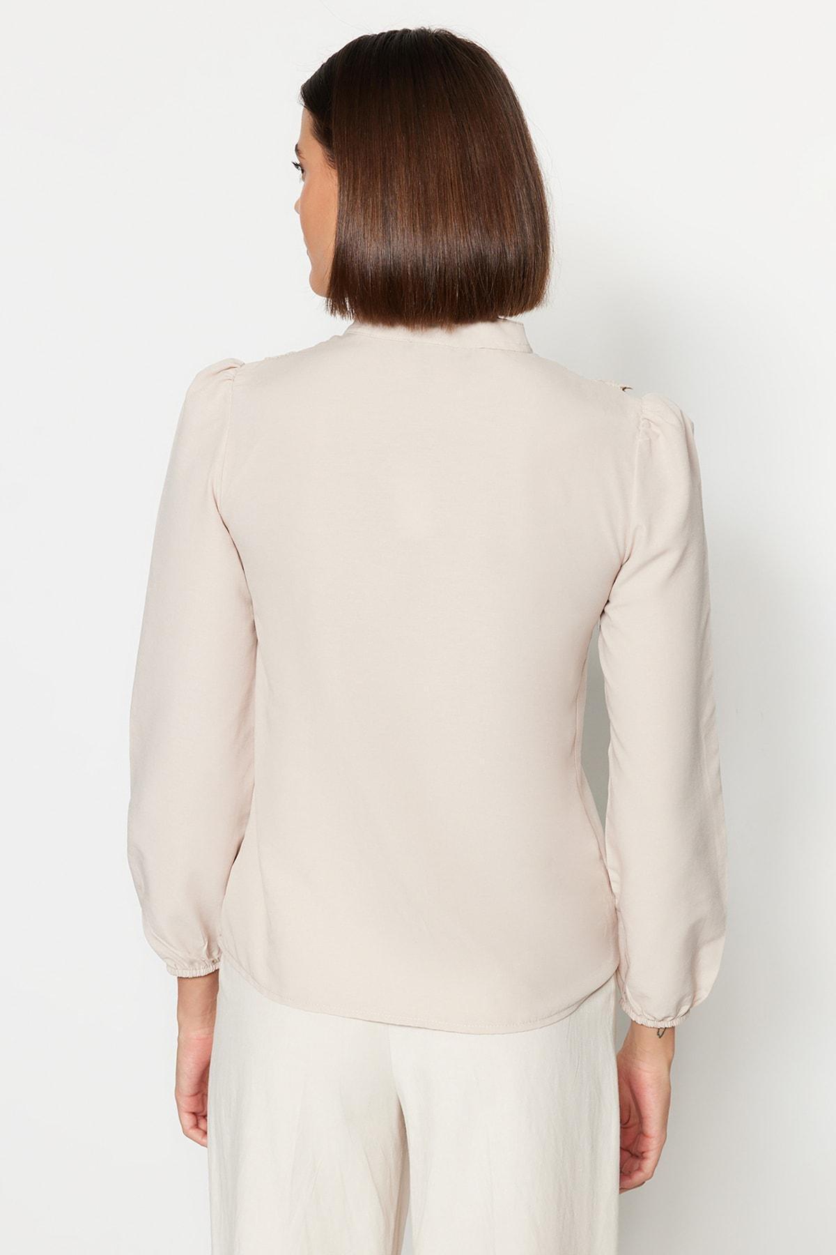 Beige Mandarin Collar Shirt, , large image number 5