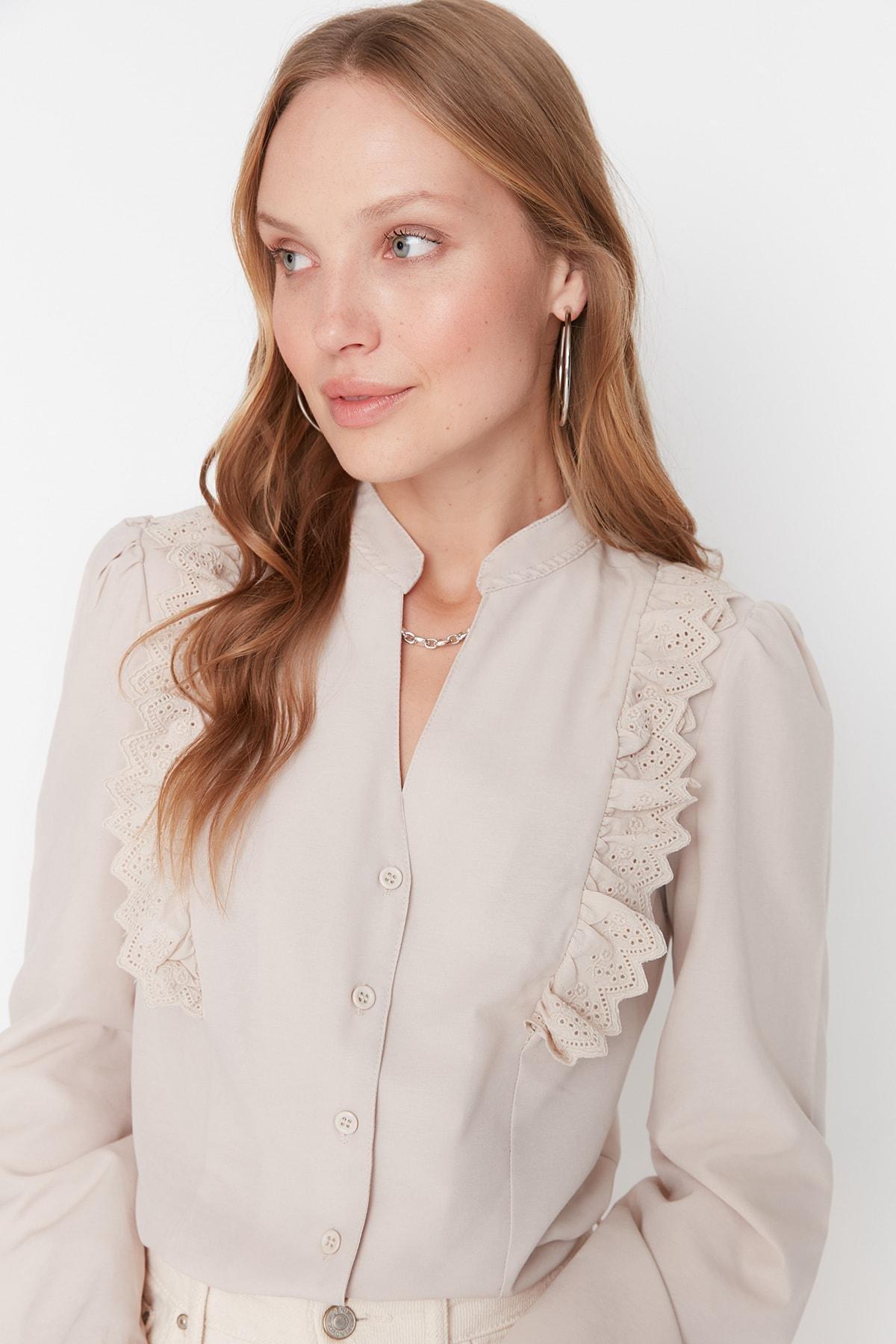 Beige Mandarin Collar Shirt, , large image number 8