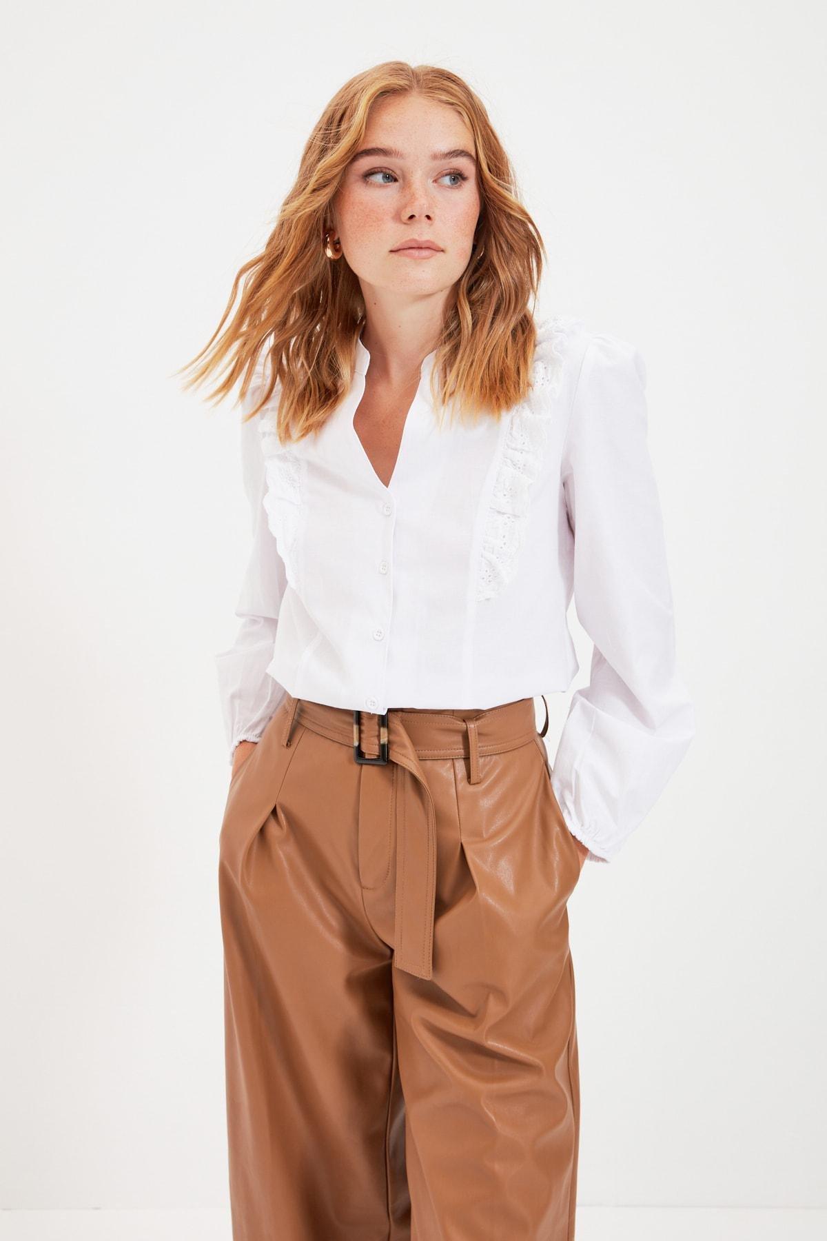 White Mandarin Collar Shirt, , large image number 0