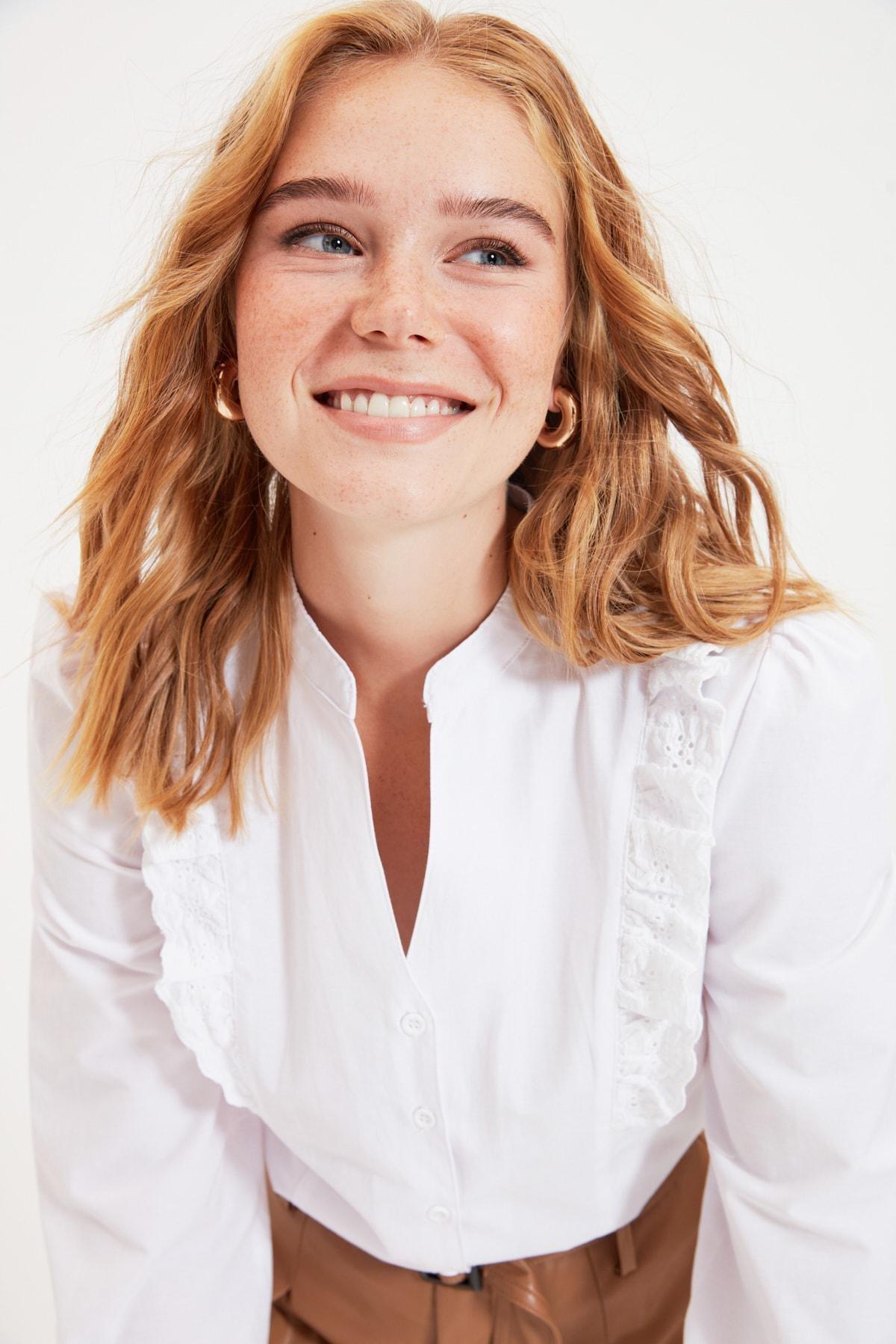 White Mandarin Collar Shirt, , large image number 1