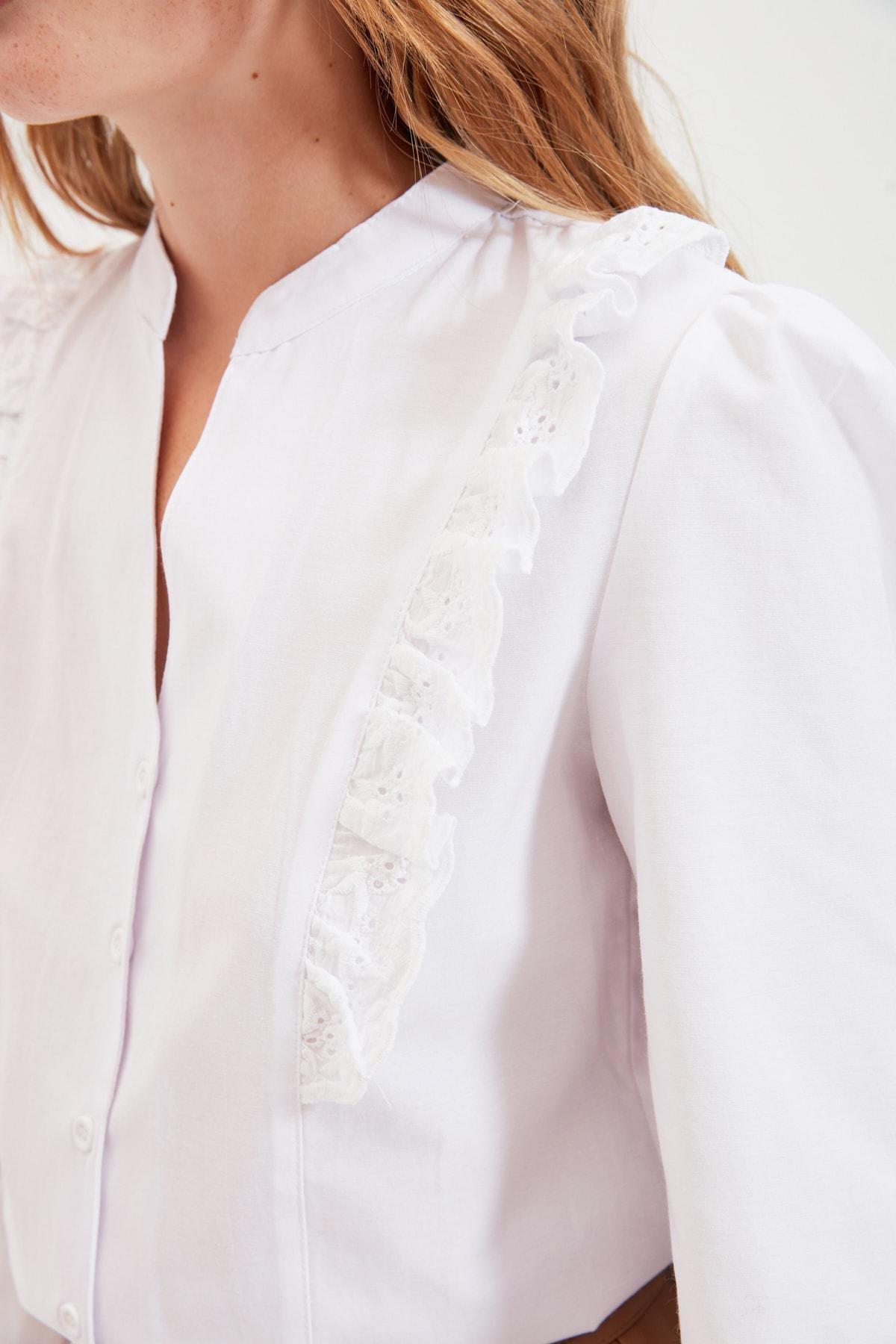 White Mandarin Collar Shirt, , large image number 2