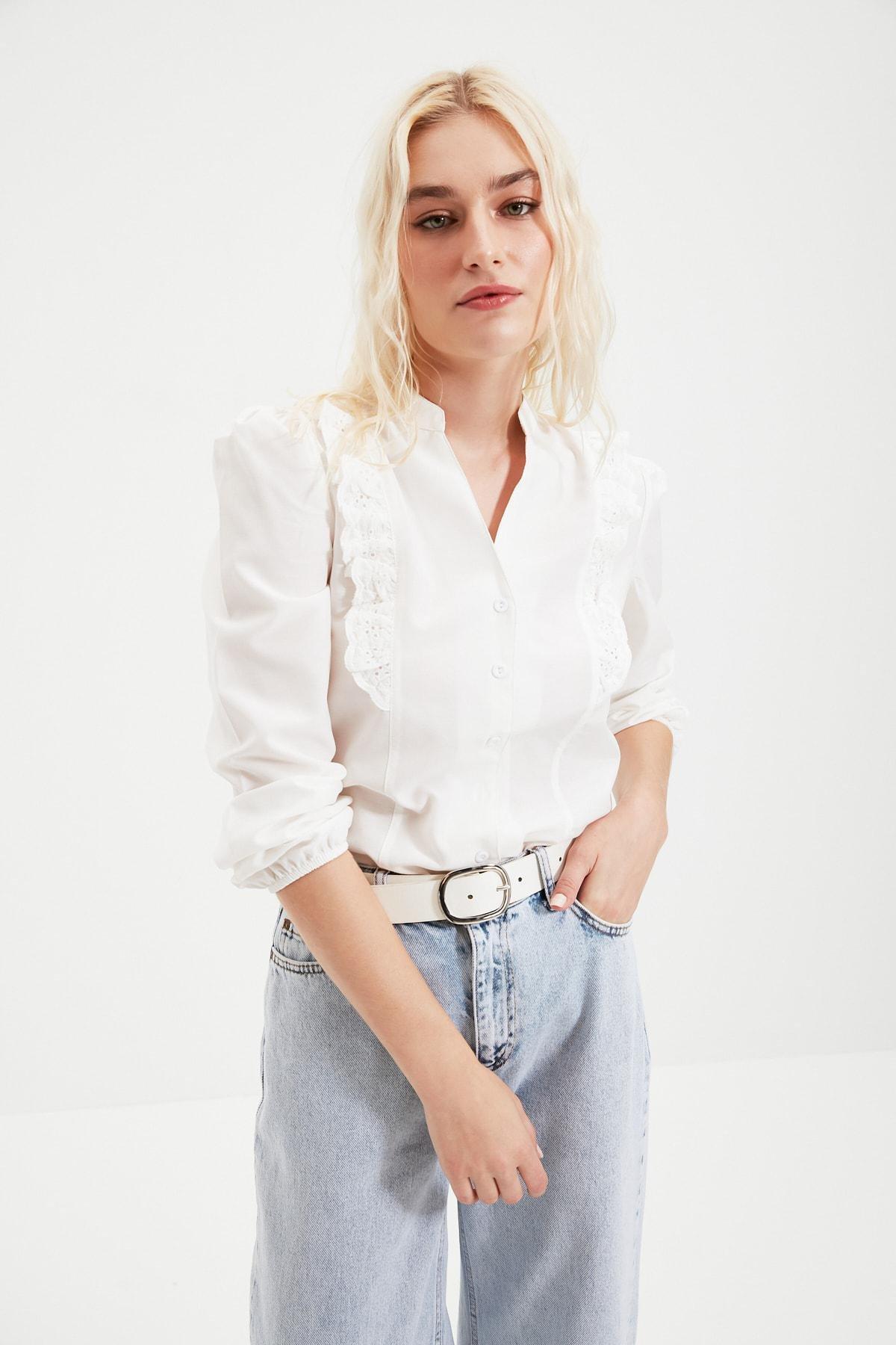 White Mandarin Collar Shirt, , large image number 4