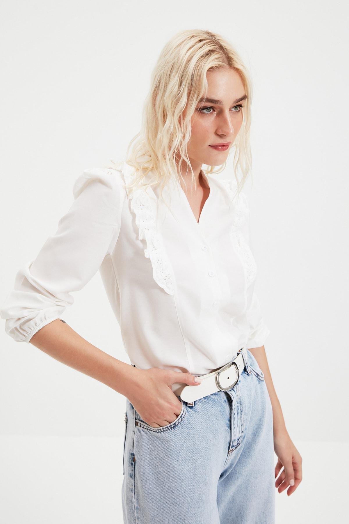 White Mandarin Collar Shirt, , large image number 6