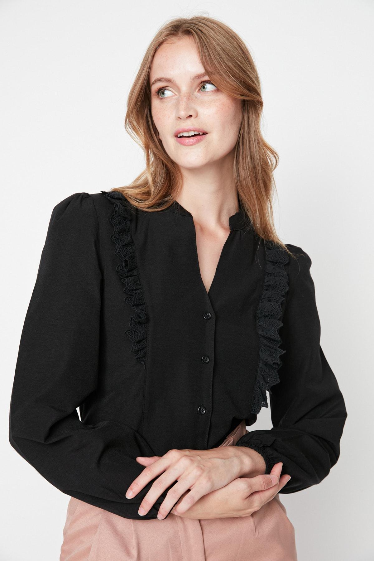 Black Regular Mandarin Collar Shirt, , large image number 0