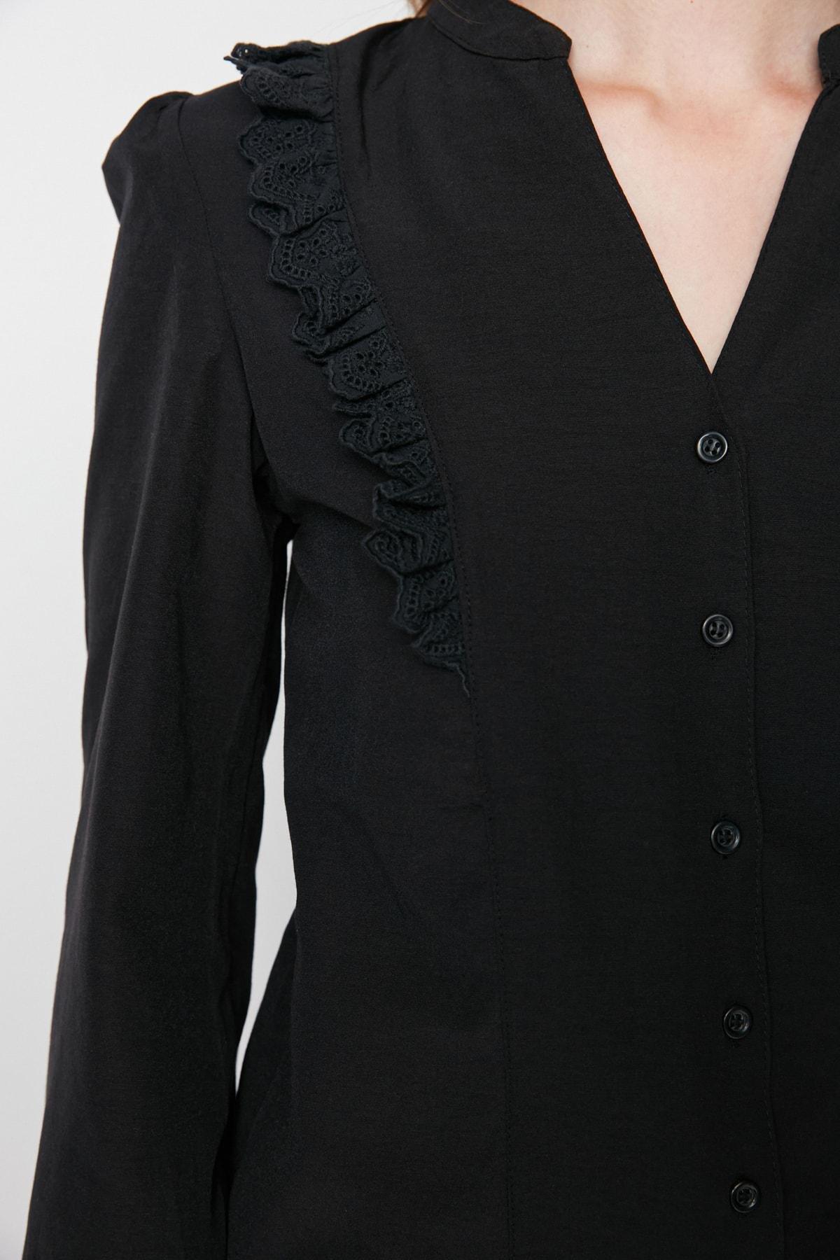 Black Regular Mandarin Collar Shirt, , large image number 3