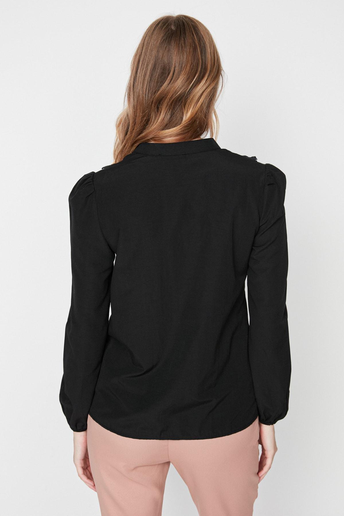 Black Regular Mandarin Collar Shirt, , large image number 4