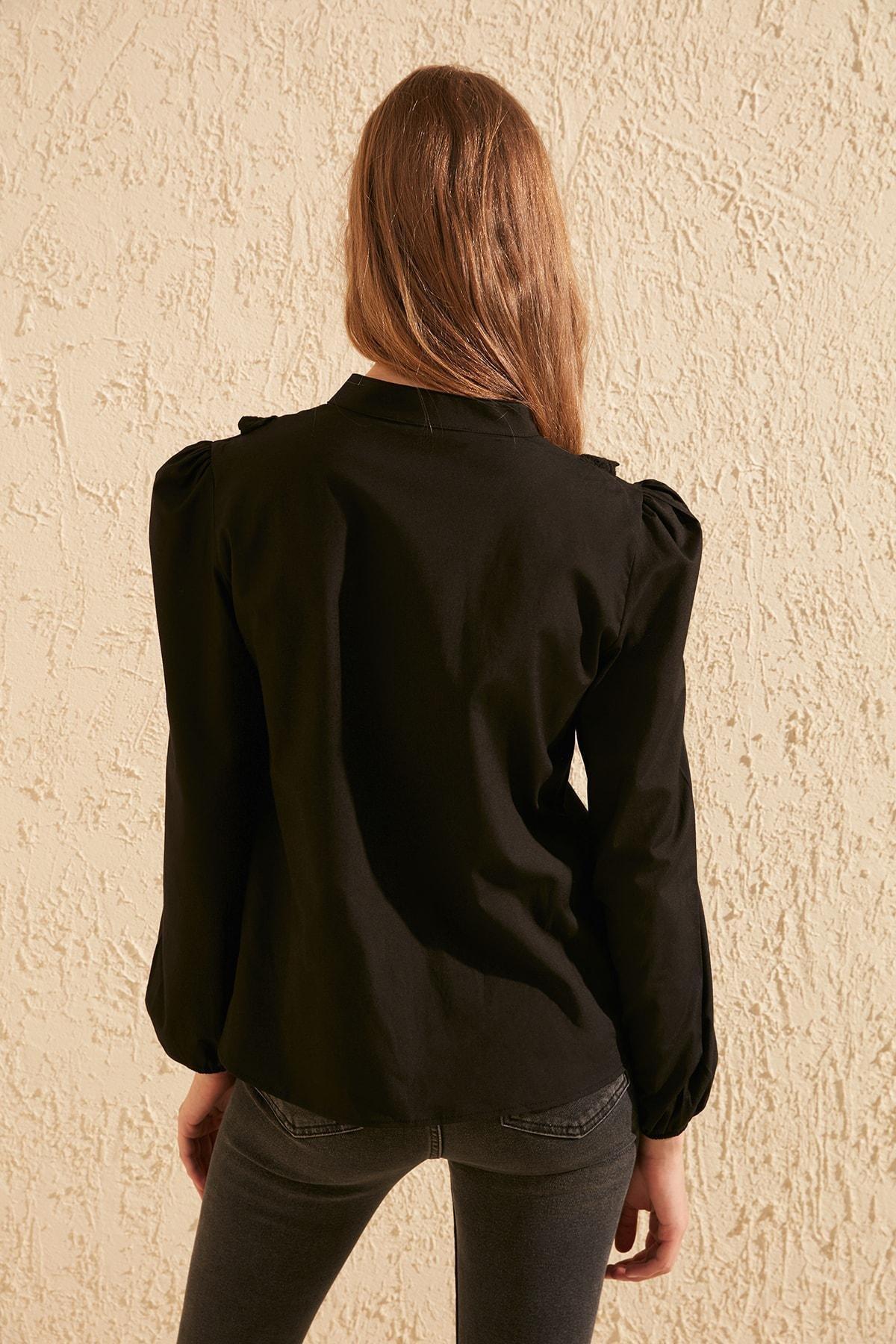 Black Regular Mandarin Collar Shirt, , large image number 8