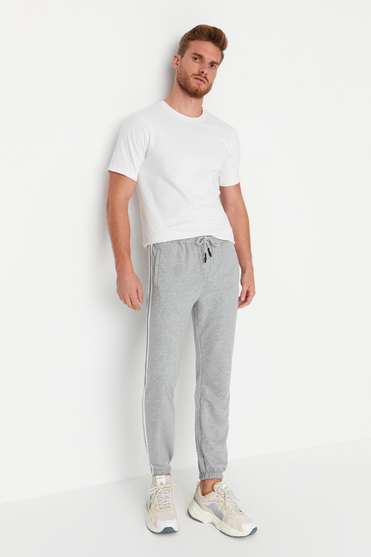 Grey Mid Waist Joggers Sweatpants, Gray, large image number 1