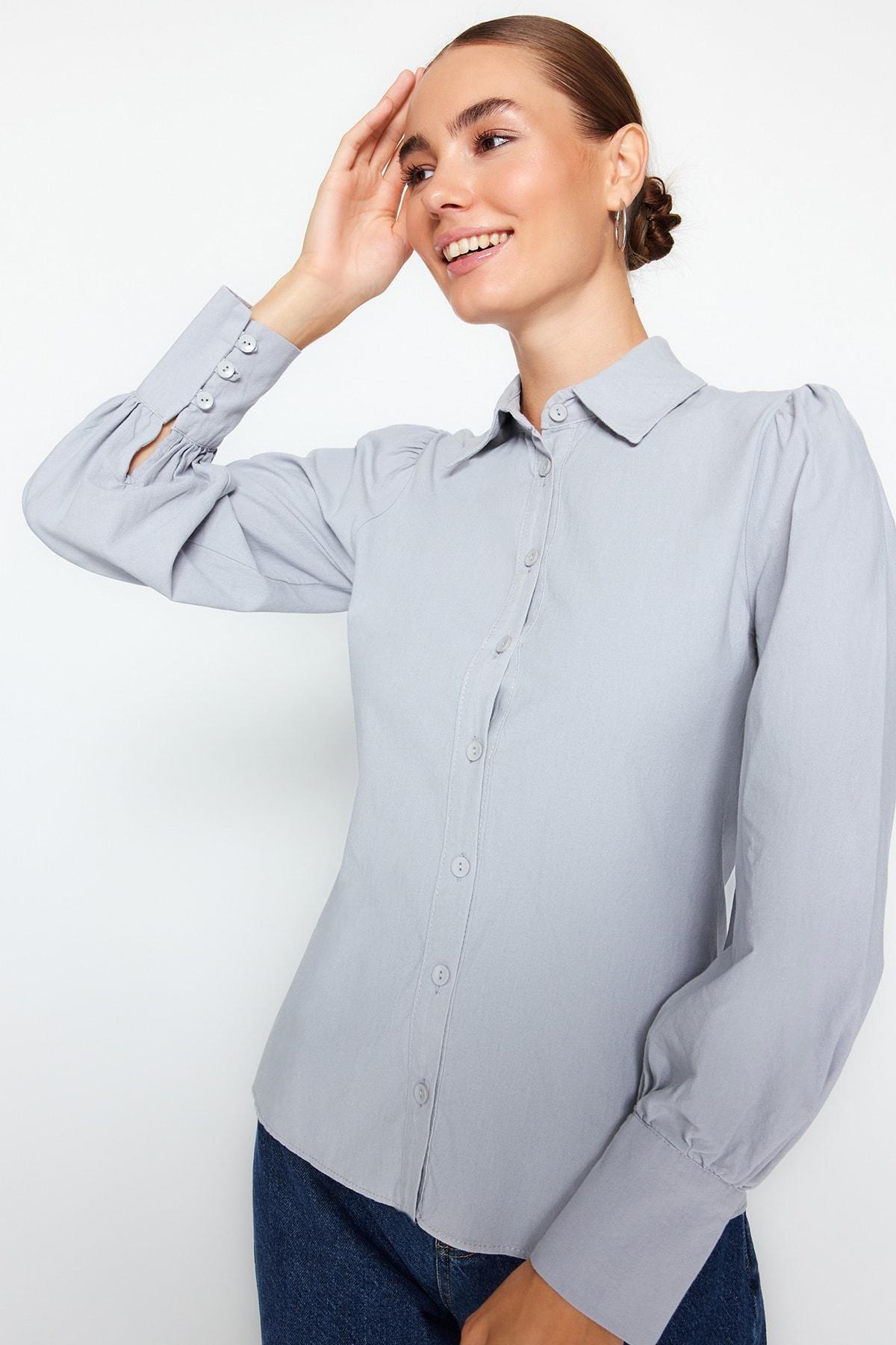 Blue Balloon Sleeve Shirt, , large image number 1