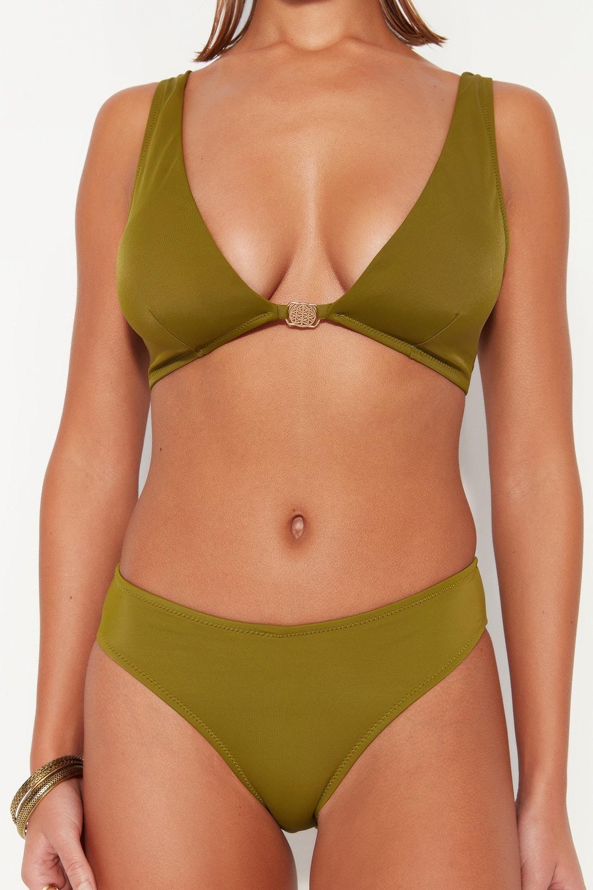 Green Plain Bikini Top, Green, large image number 3