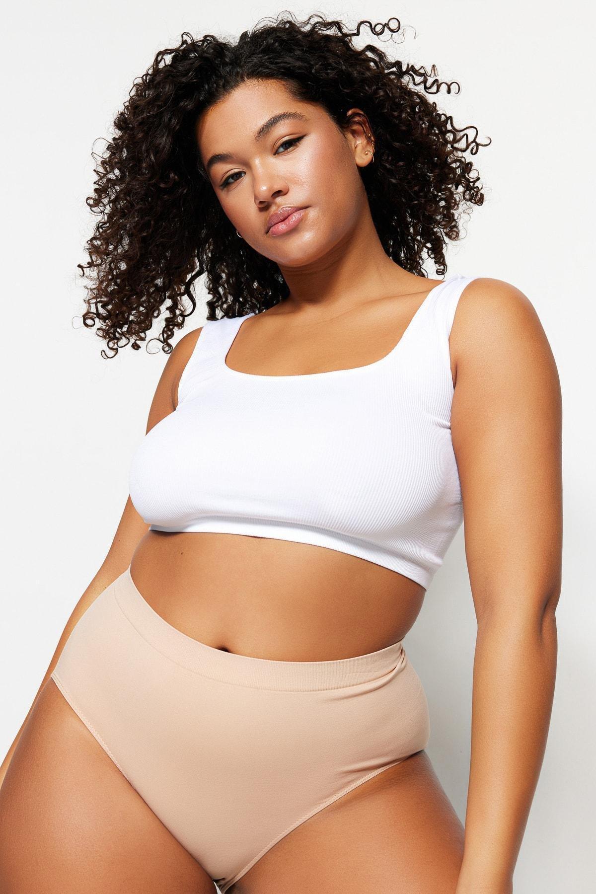 White Square Collar Seamless Bra, White, large image number 0