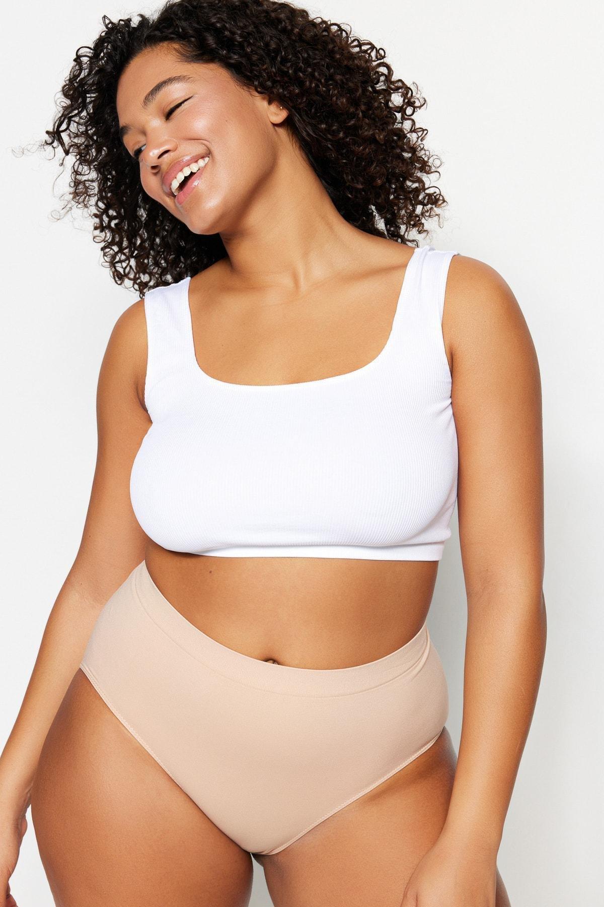 White Square Collar Seamless Bra, White, large image number 3