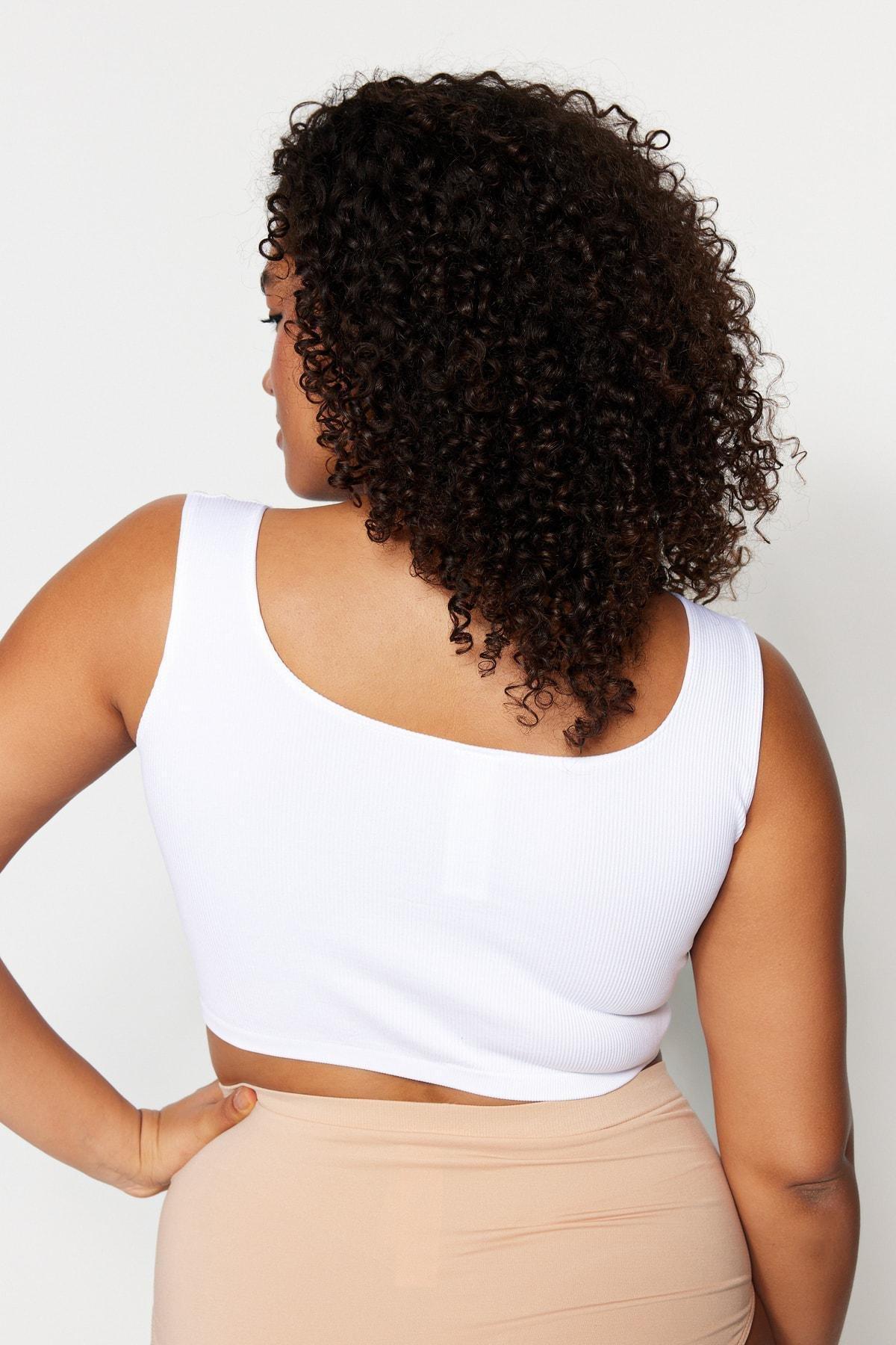 White Square Collar Seamless Bra, White, large image number 4