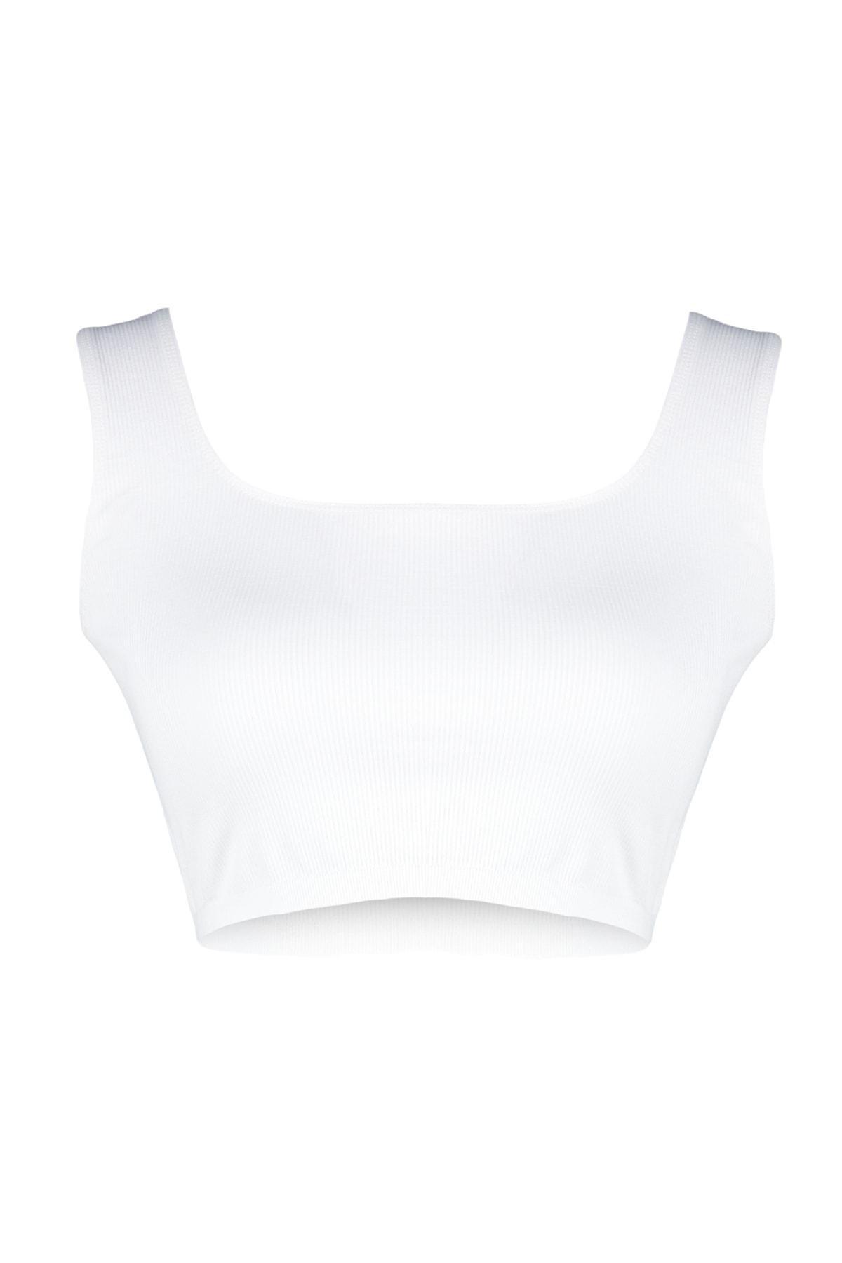 White Square Collar Seamless Bra, White, large image number 5