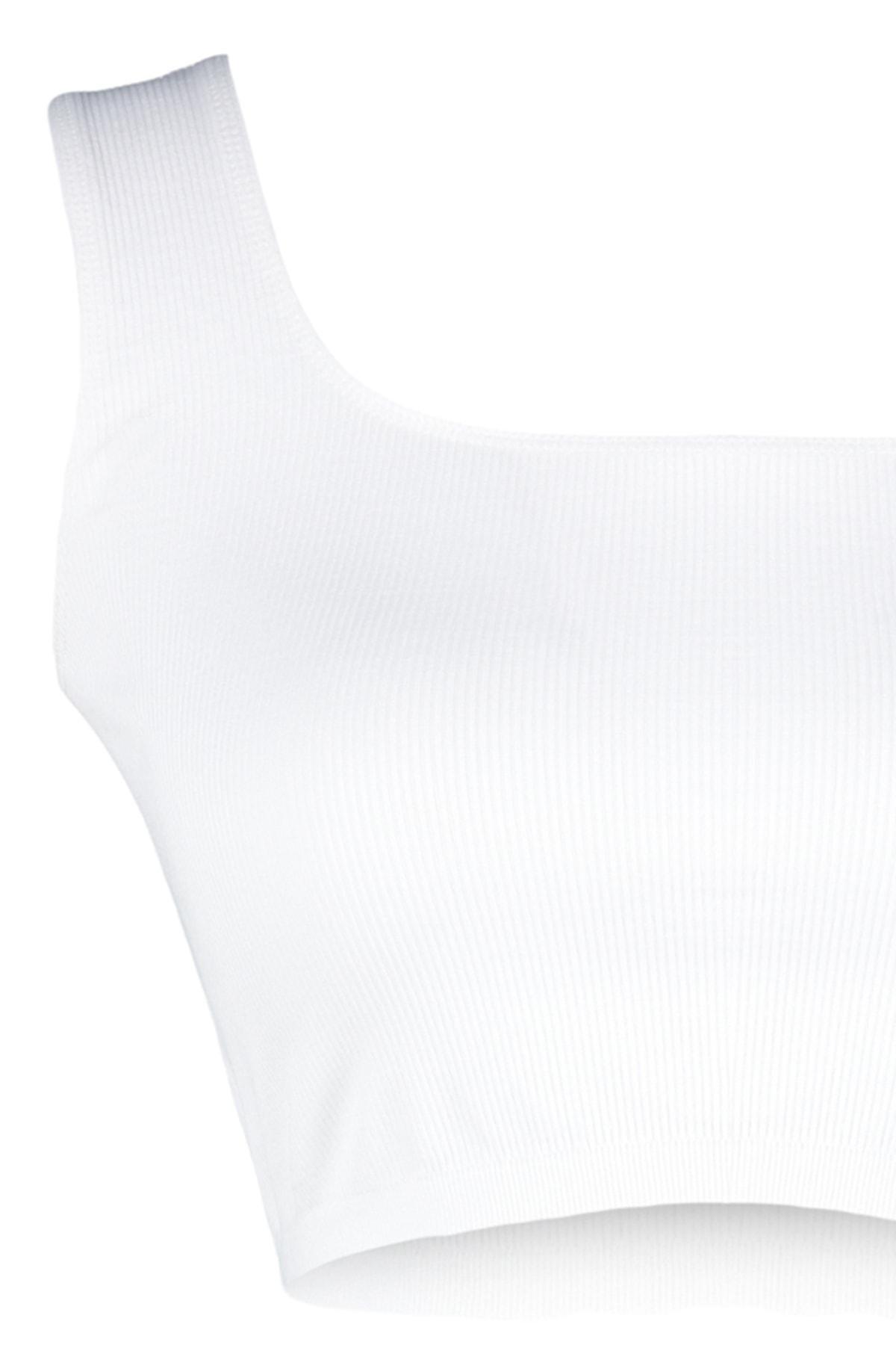White Square Collar Seamless Bra, White, large image number 6