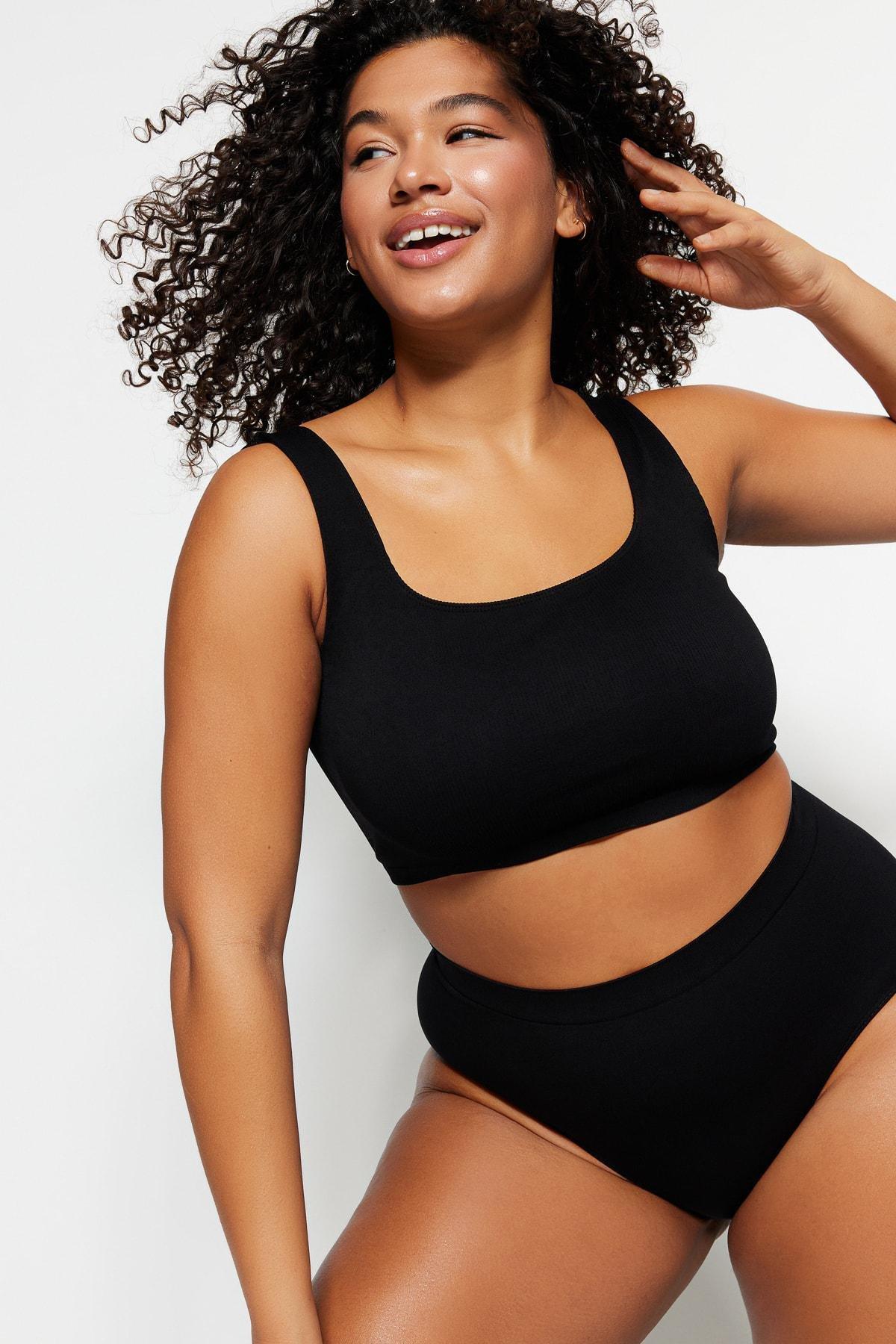 Black U-Neck Plus Size Bra, , large image number 0