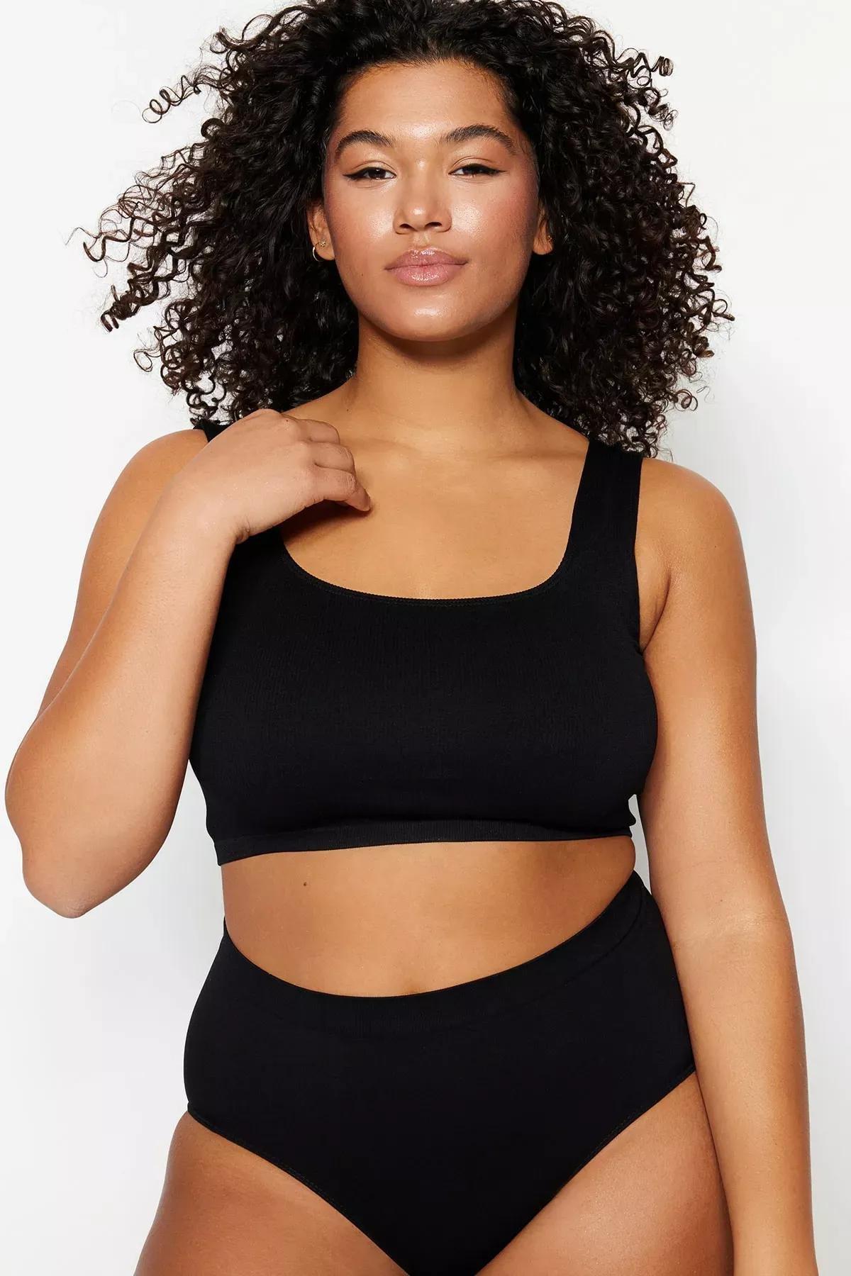 Black U-Neck Plus Size Bra, Black, medium