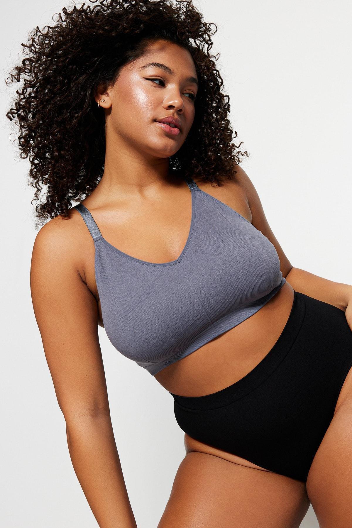 Gray High Straps Plus Size Bra, , large image number 0
