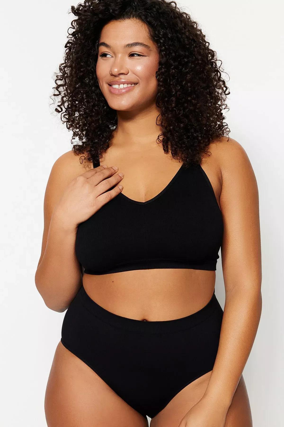 Black Plus Size Bra, Black, medium