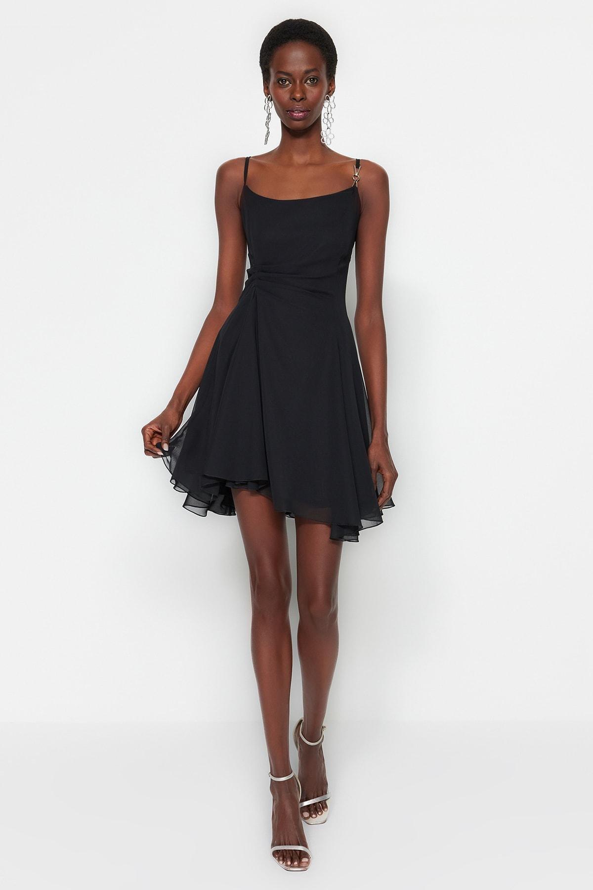 Trendyol - Black Square Collar Skater Dress