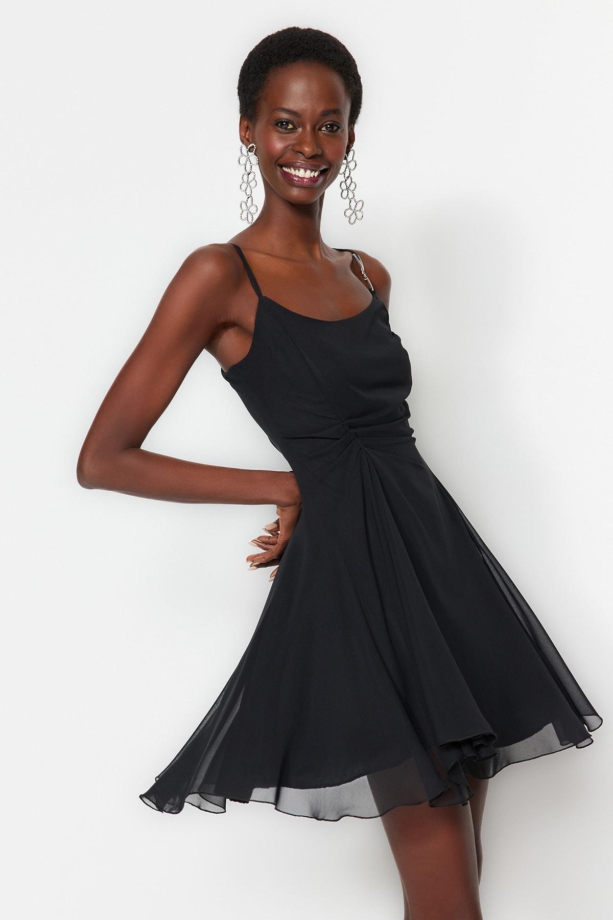 Black Square Collar Skater Dress, , large image number 1