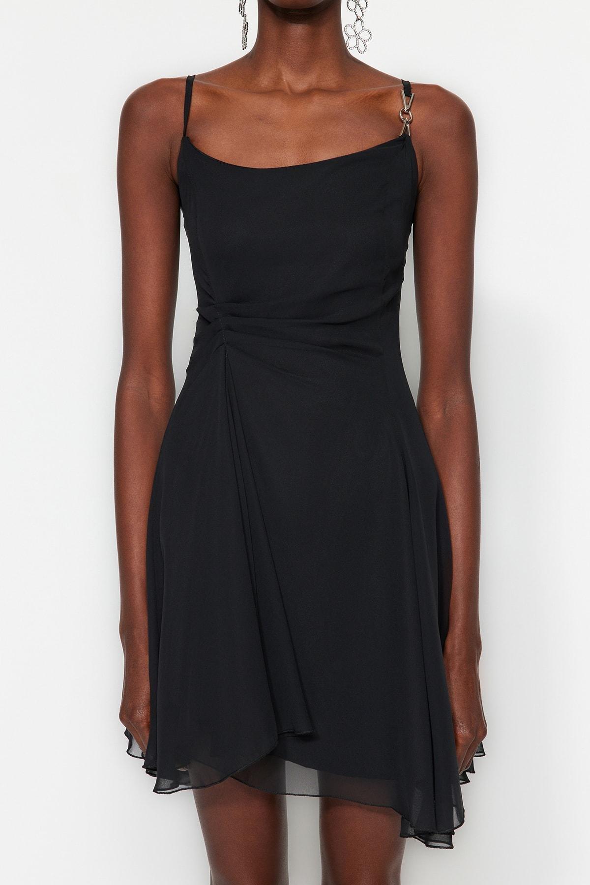 Black Square Collar Skater Dress, , large image number 3