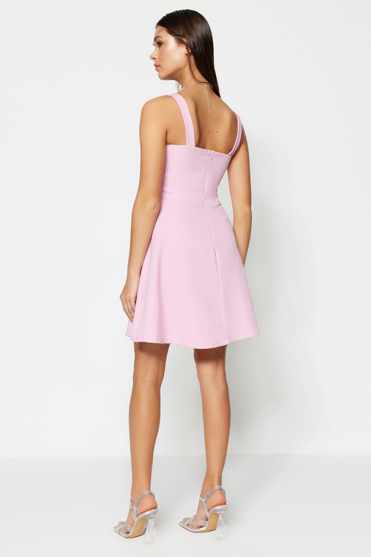 Trendyol - Pink Skater Square Collar Dress