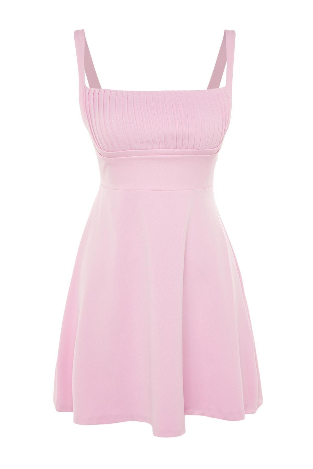 Trendyol - Pink Skater Square Collar Dress