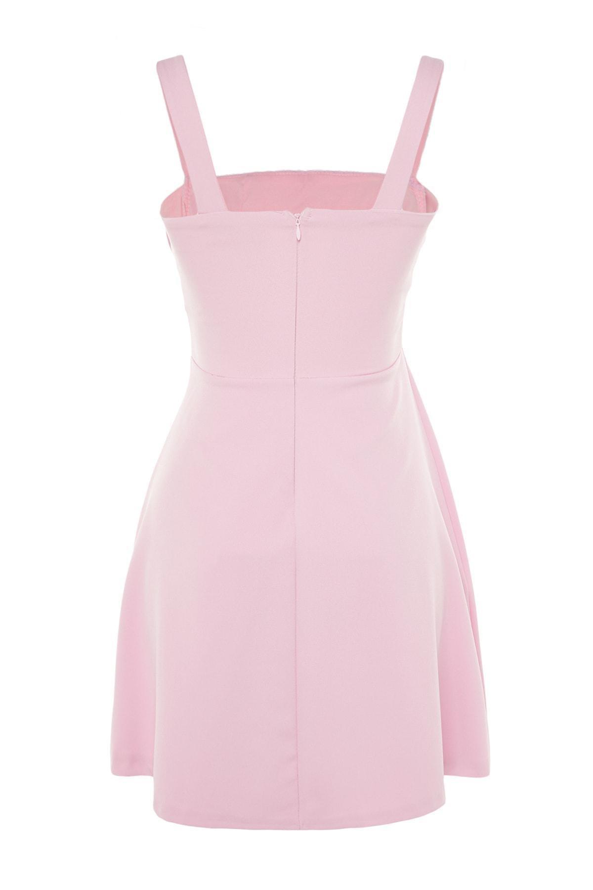 Trendyol - Pink Skater Square Collar Dress