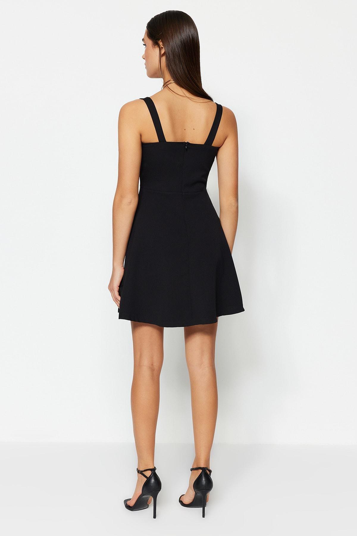 Black Skater Square Collar Dress, , large image number 4