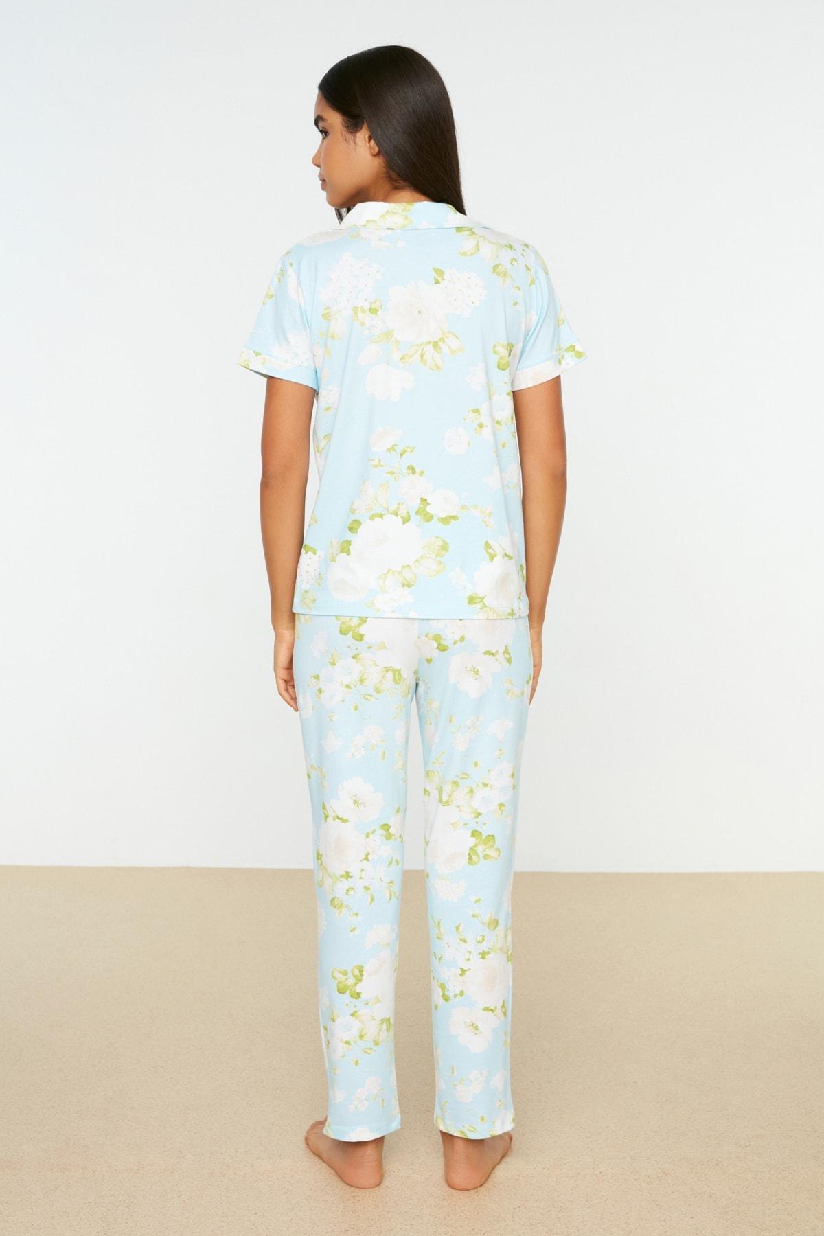 Blue Floral Mid Waist Pajama Set, , large image number 3