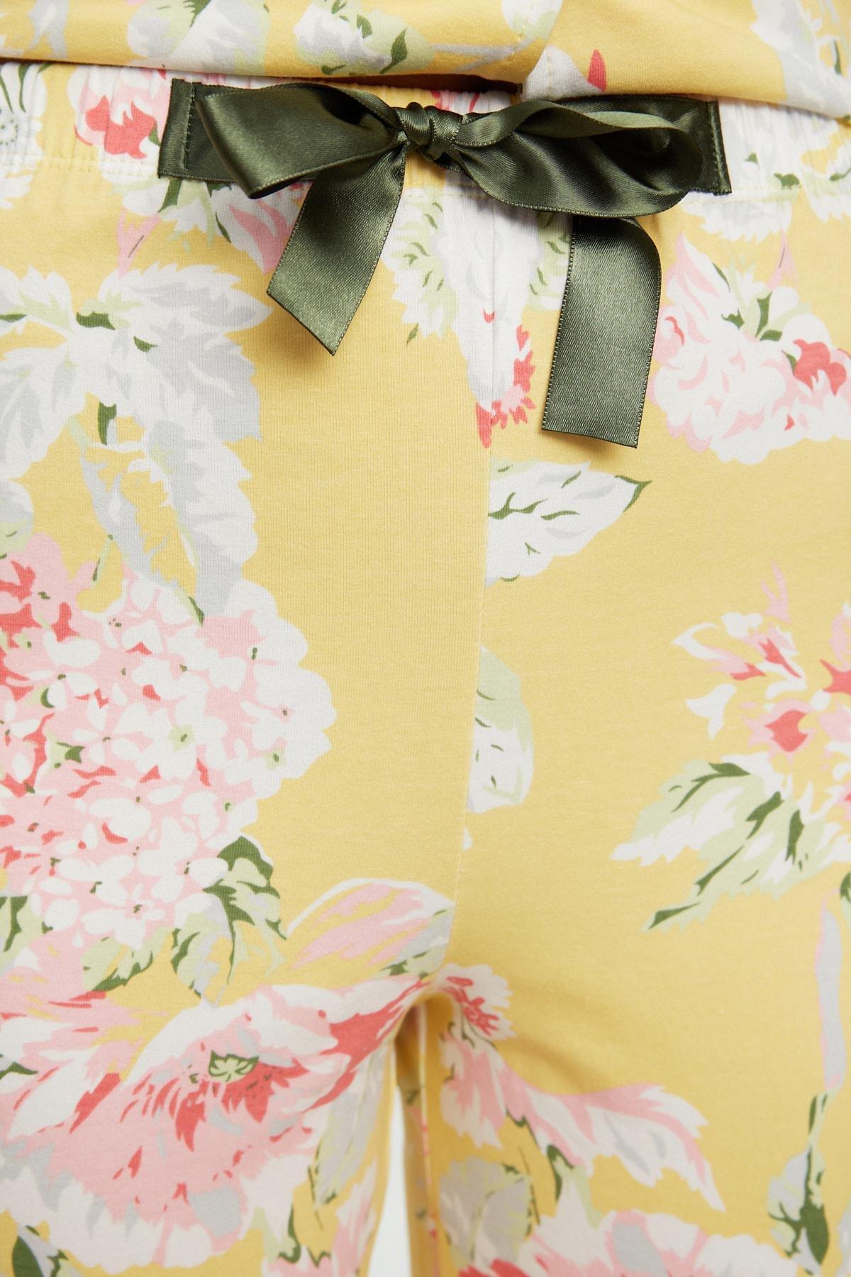 Yellow Floral Mid Waist Pajama Set, , large image number 4
