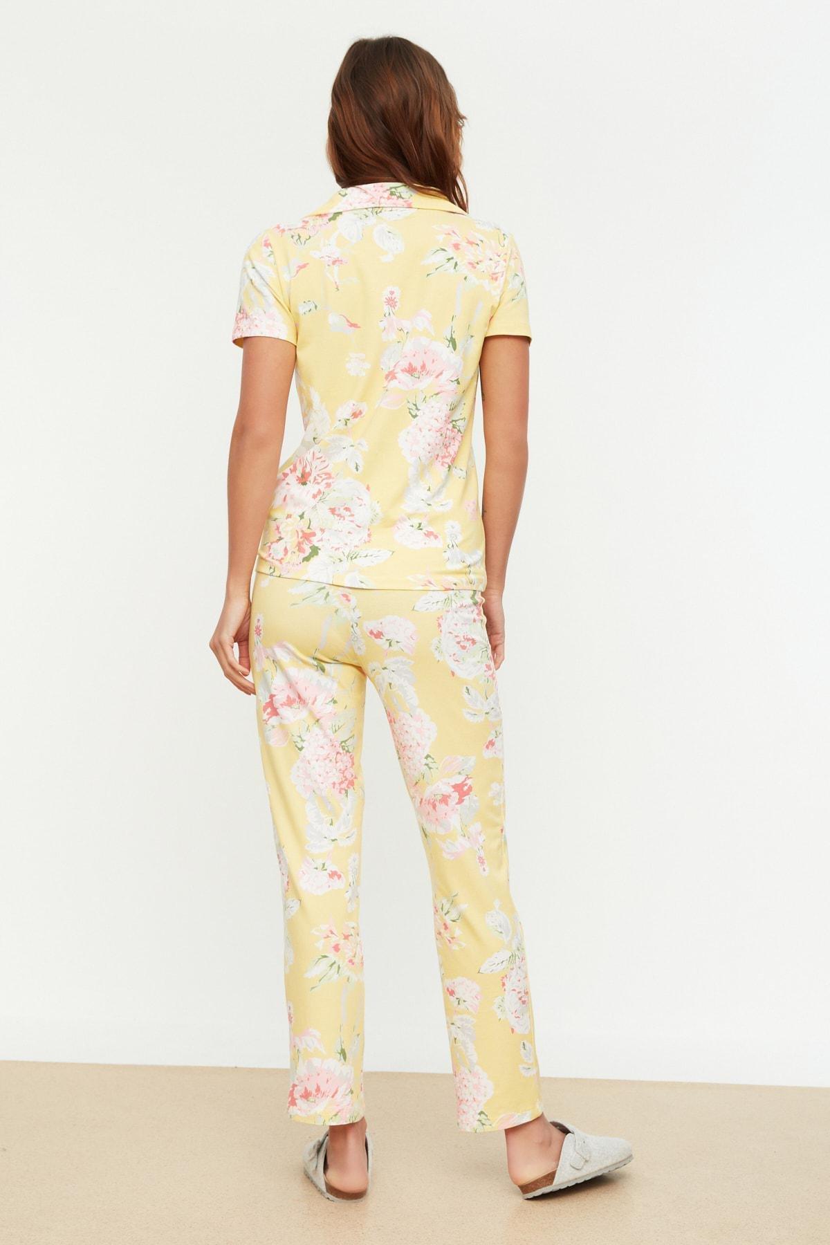 Yellow Floral Mid Waist Pajama Set, , large image number 5
